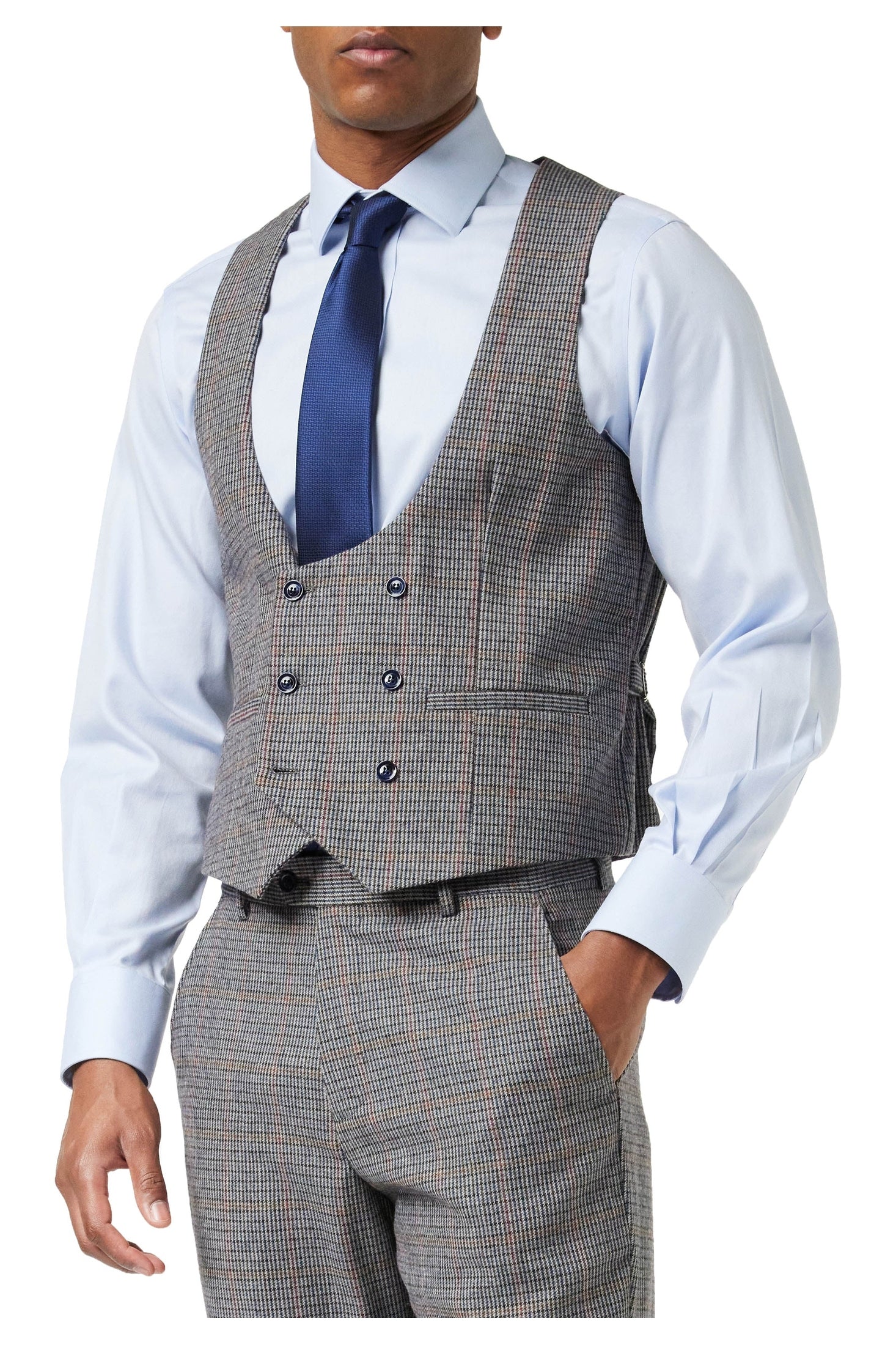 HERVE - BLUE HOUNDSTOOTH TWEED DOUBLE BREASTED WAISTCOAT