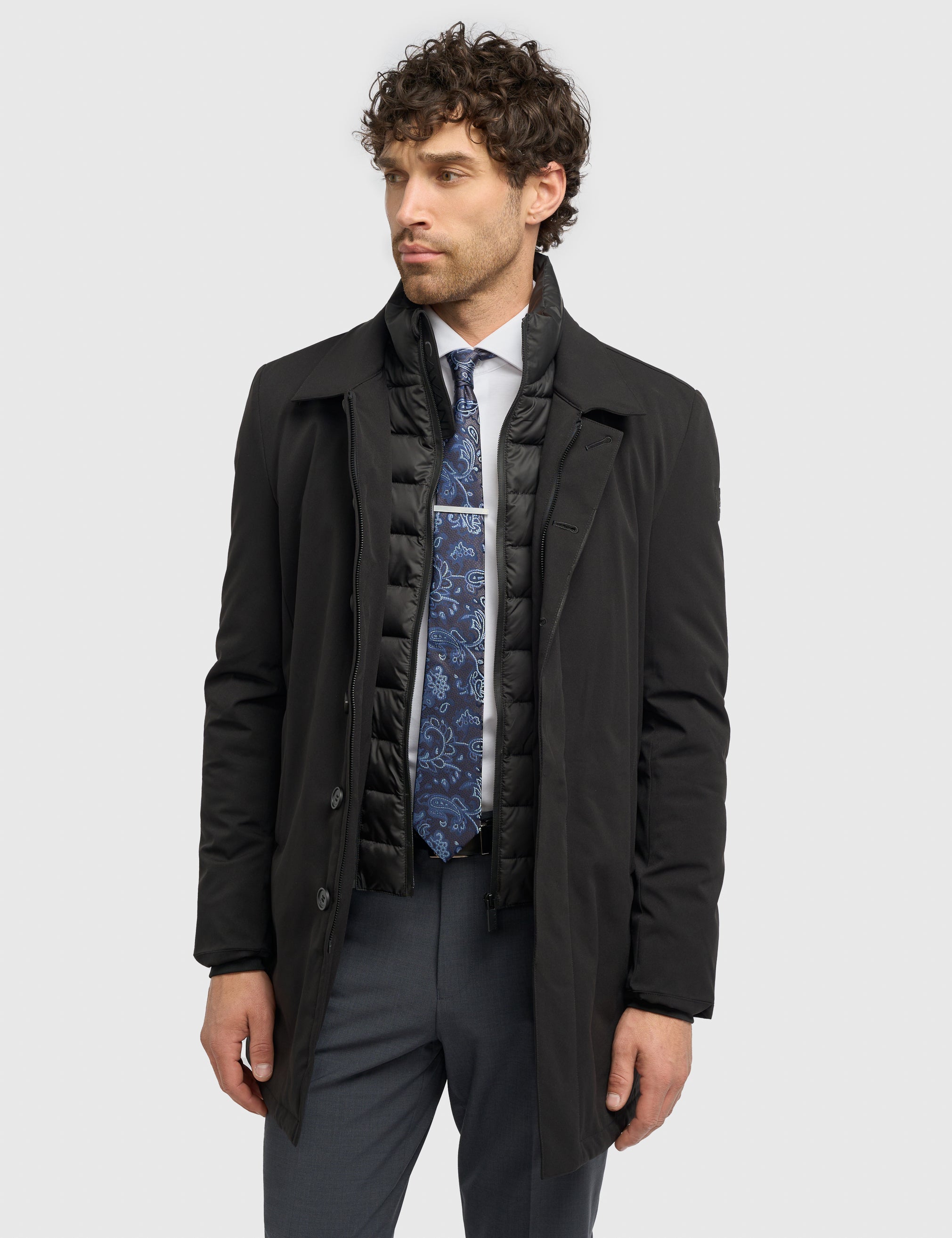Cavani Heston Mac Black Padded Long Coat – Men’s Winter Overcoat