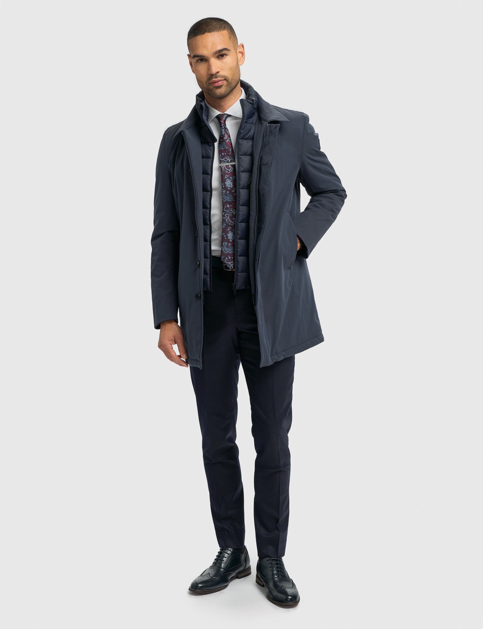 Cavani Heston Mac Navy Padded Long Coat – Men’s Winter Overcoat