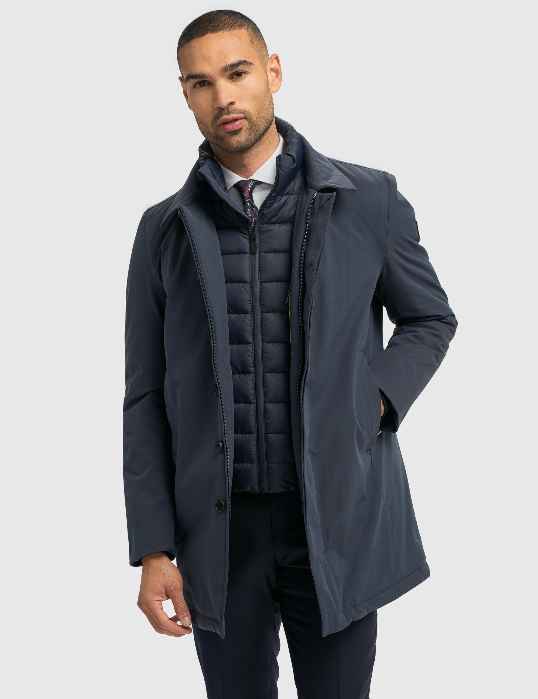 Cavani Heston Mac Navy Padded Long Coat – Men’s Winter Overcoat