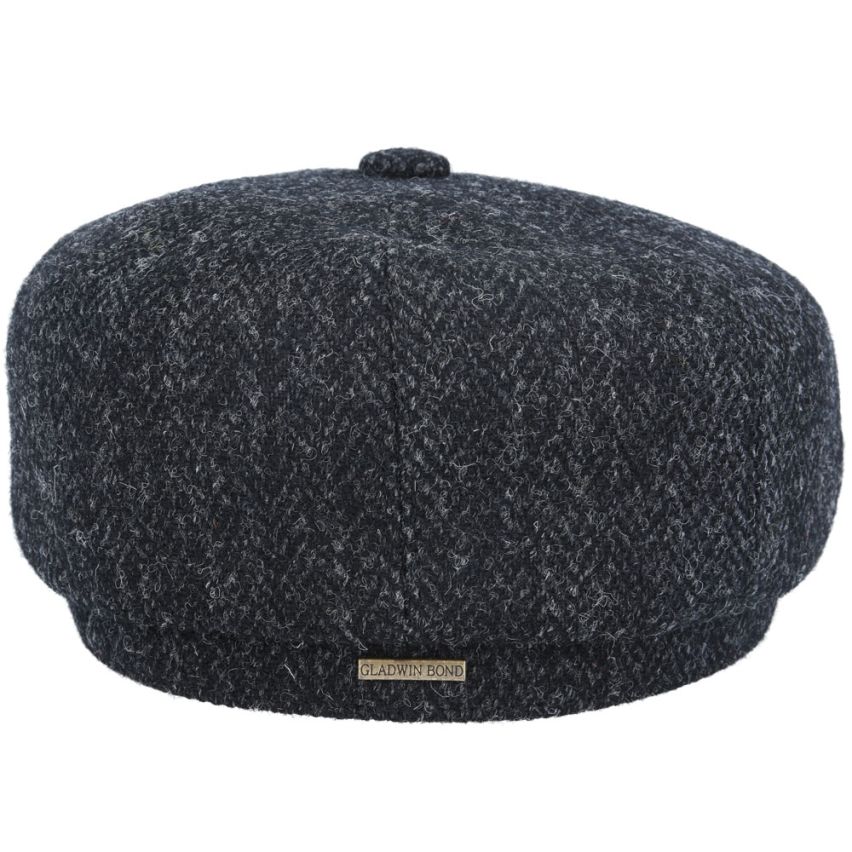 HARRIS TWEED - BLACK PURE WOOL TWEED FLAT CAP