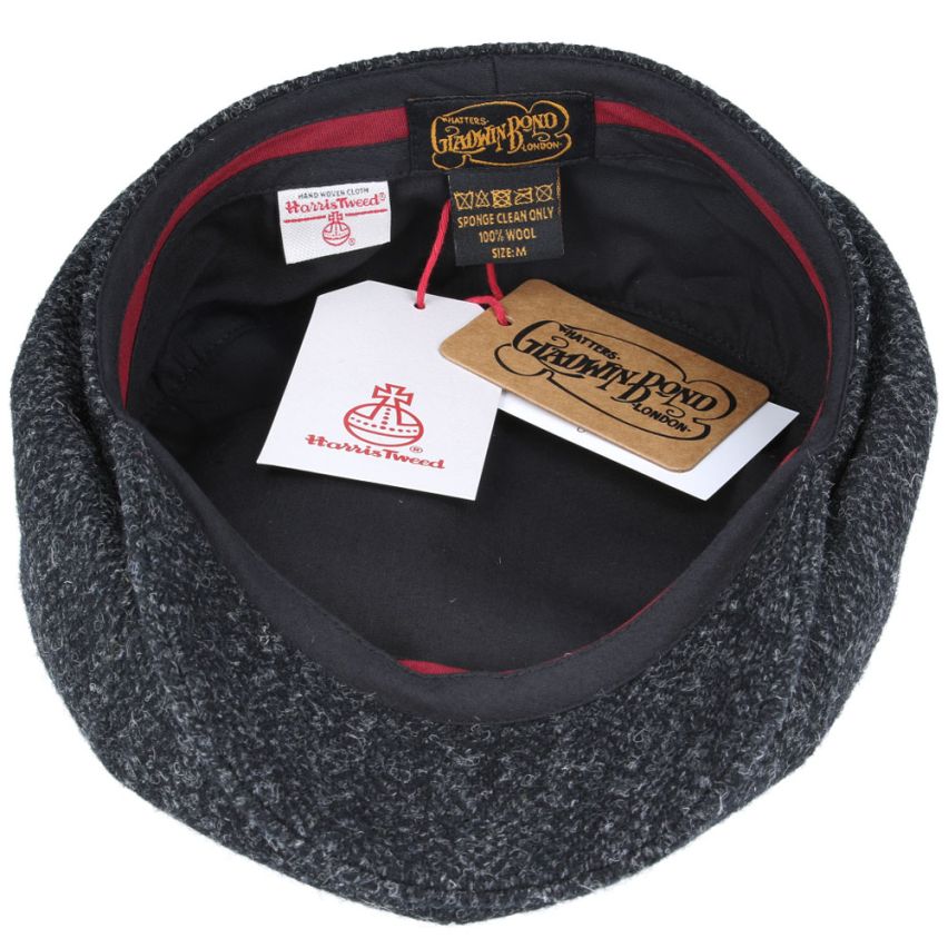 HARRIS TWEED - BLACK PURE WOOL TWEED FLAT CAP