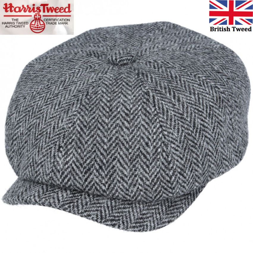 HARRIS TWEED - GREY PURE WOOL TWEED FLAT CAP