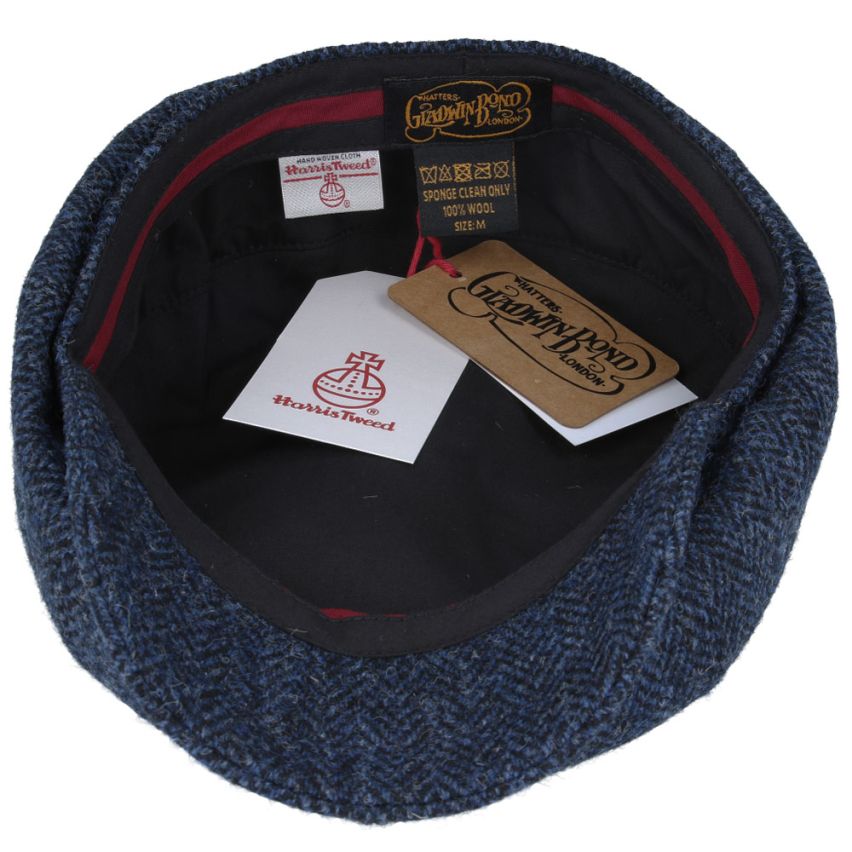 HARRIS TWEED - NAVY PURE WOOL TWEED FLAT CAP