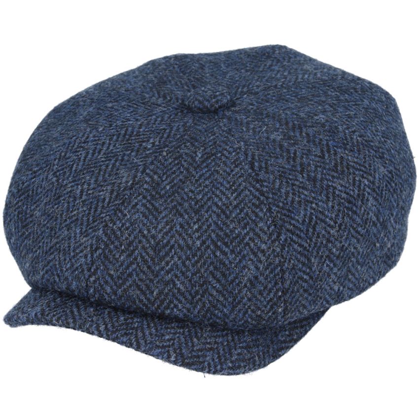 HARRIS TWEED - NAVY PURE WOOL TWEED FLAT CAP