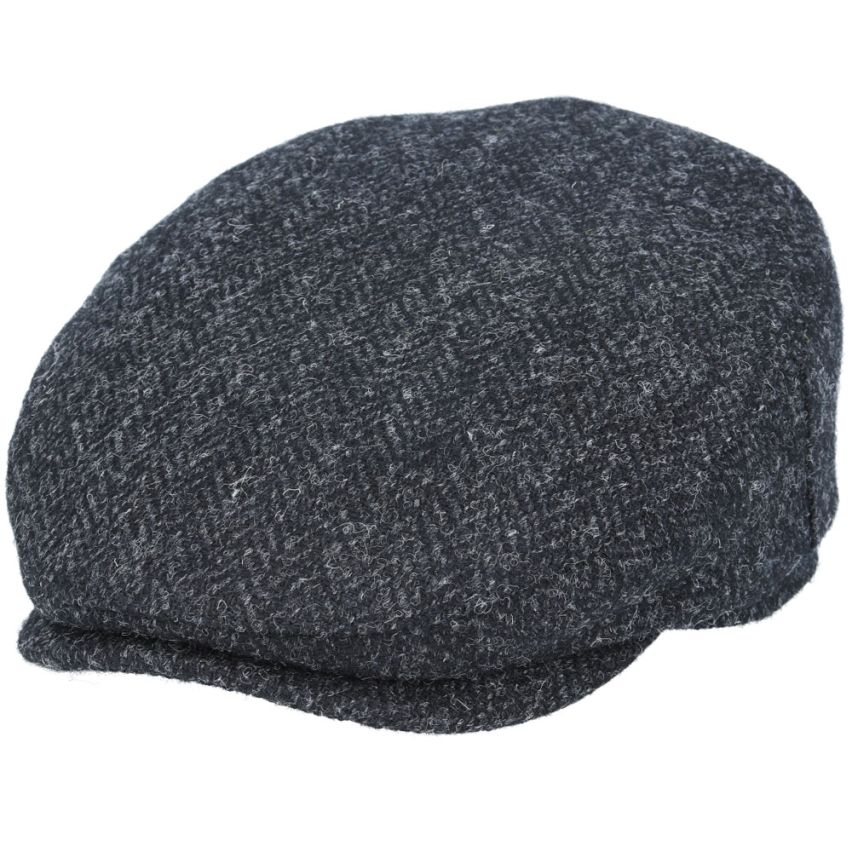 HARRIS TWEED - BLACK PURE SCOTTISH WOOL FLAT CAP