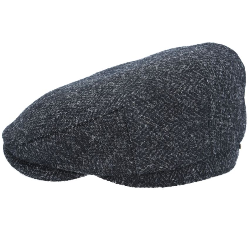 HARRIS TWEED - BLACK PURE SCOTTISH WOOL FLAT CAP