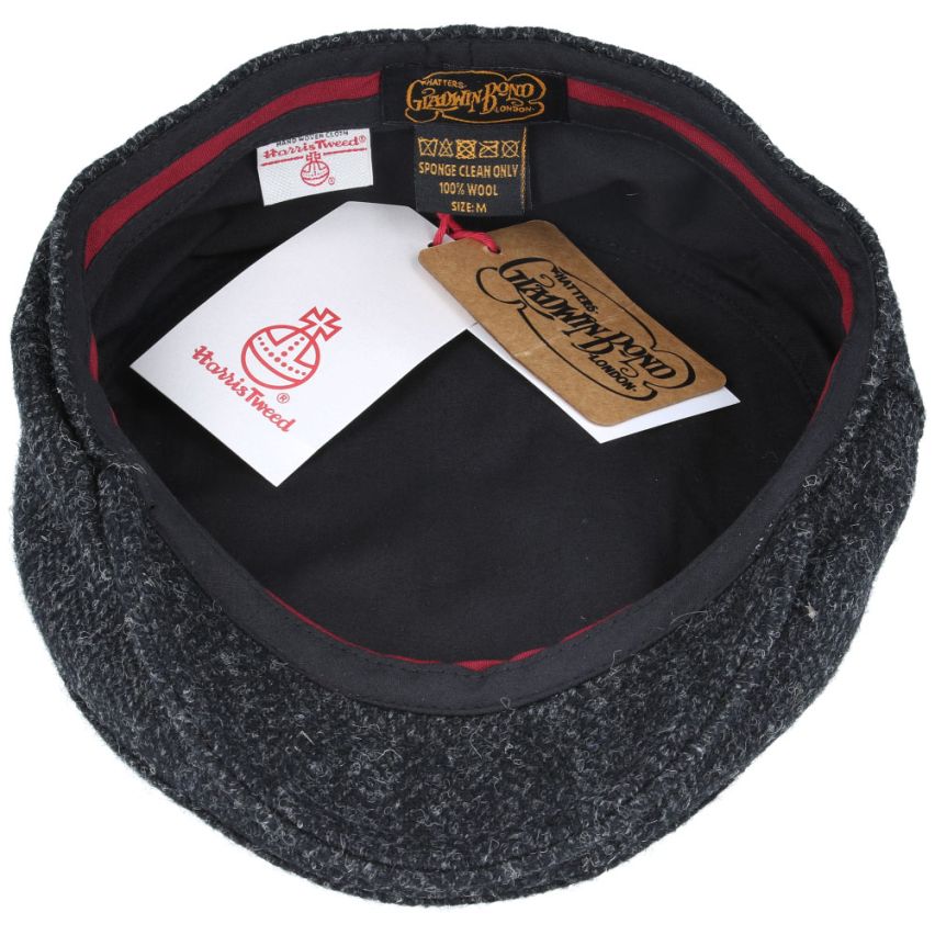 HARRIS TWEED - BLACK PURE SCOTTISH WOOL FLAT CAP