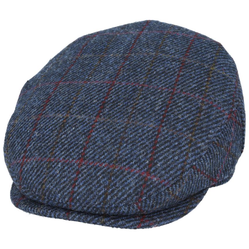 HARRIS TWEED - NAVY HERRINGBONE PURE SCOTTISH WOOL FLAT CAP