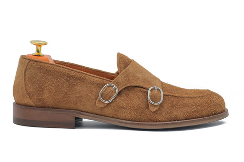 TAN ITALIAN SUEDE DOUBLE MONK BUCKLE LOAFER