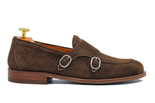 BROWN ITALIAN SUEDE DOUBLE MONK BUCKLE LOAFER