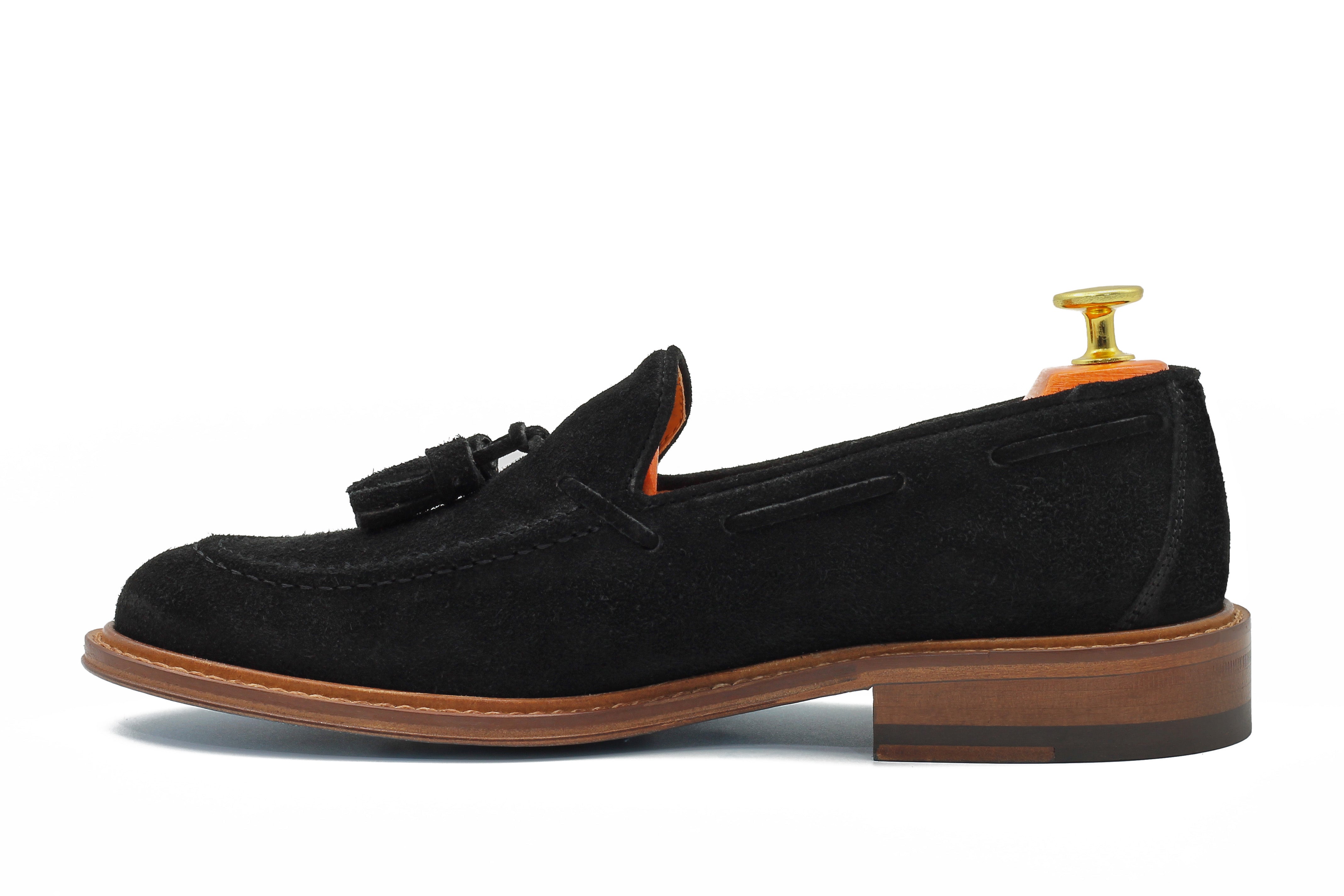 BLACK ITALIAN SUEDE TASSEL LOAFER