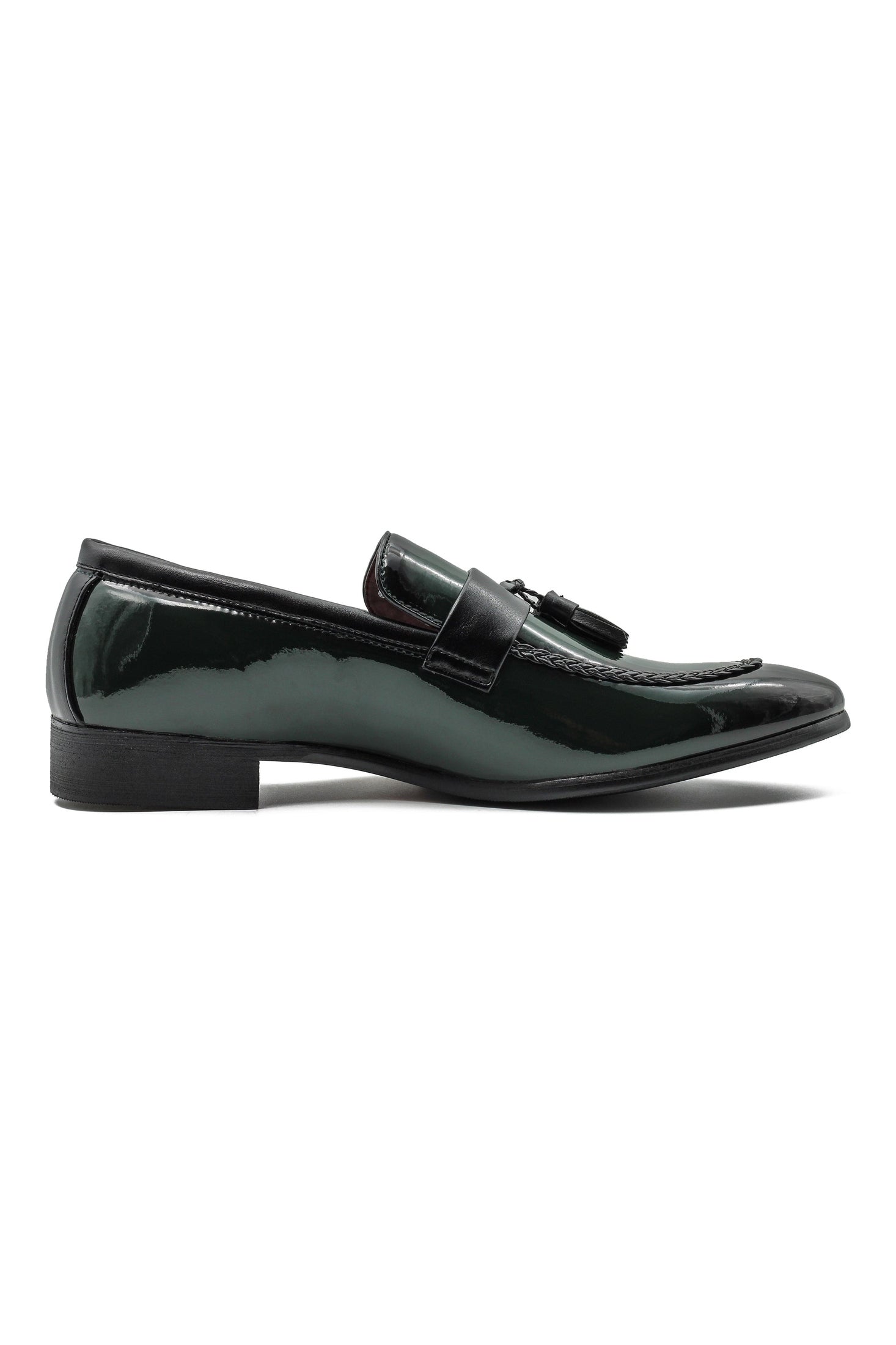 GREEN GLOSSY TASSEL LOAFERS