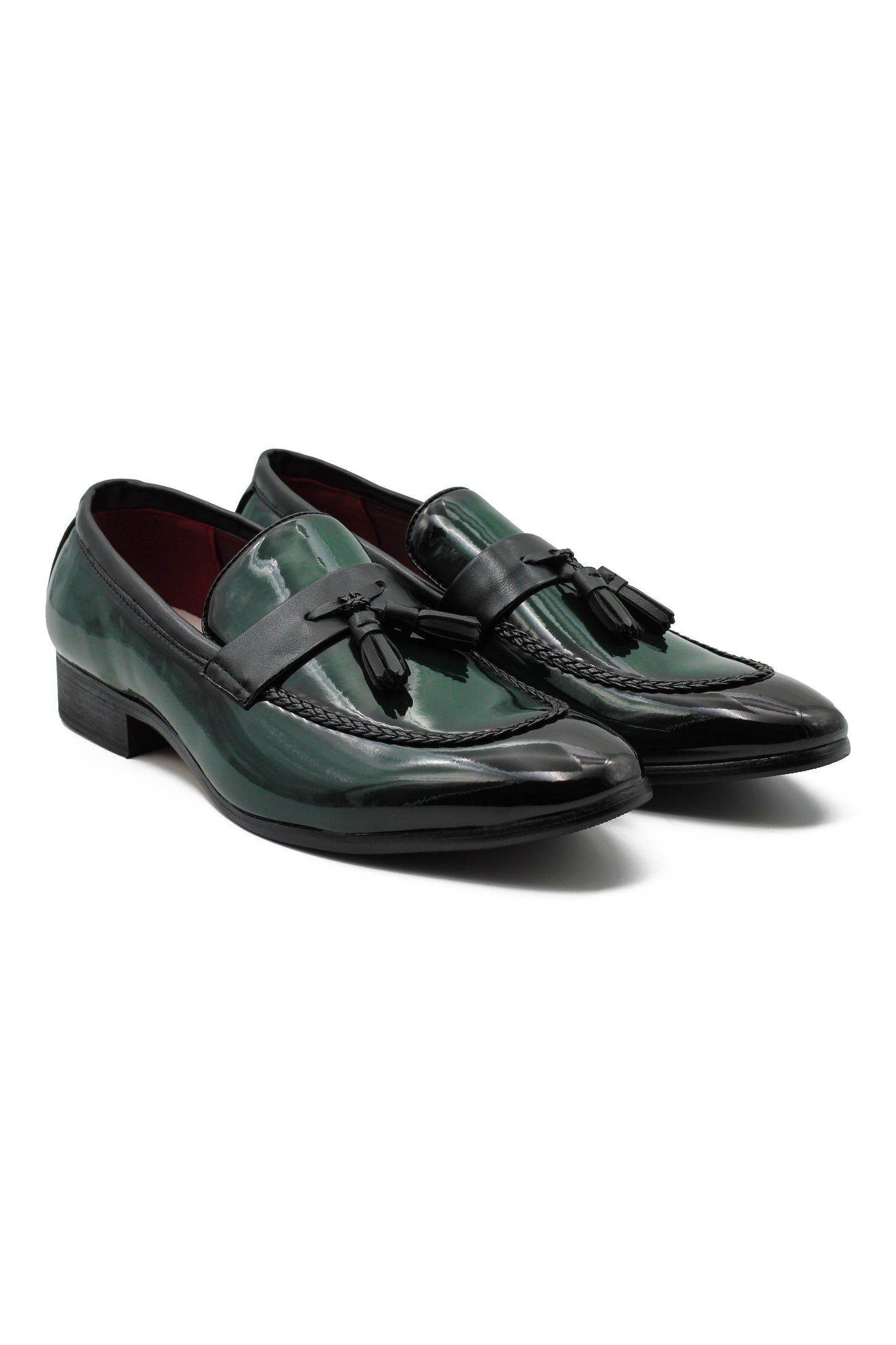 GREEN GLOSSY TASSEL LOAFERS