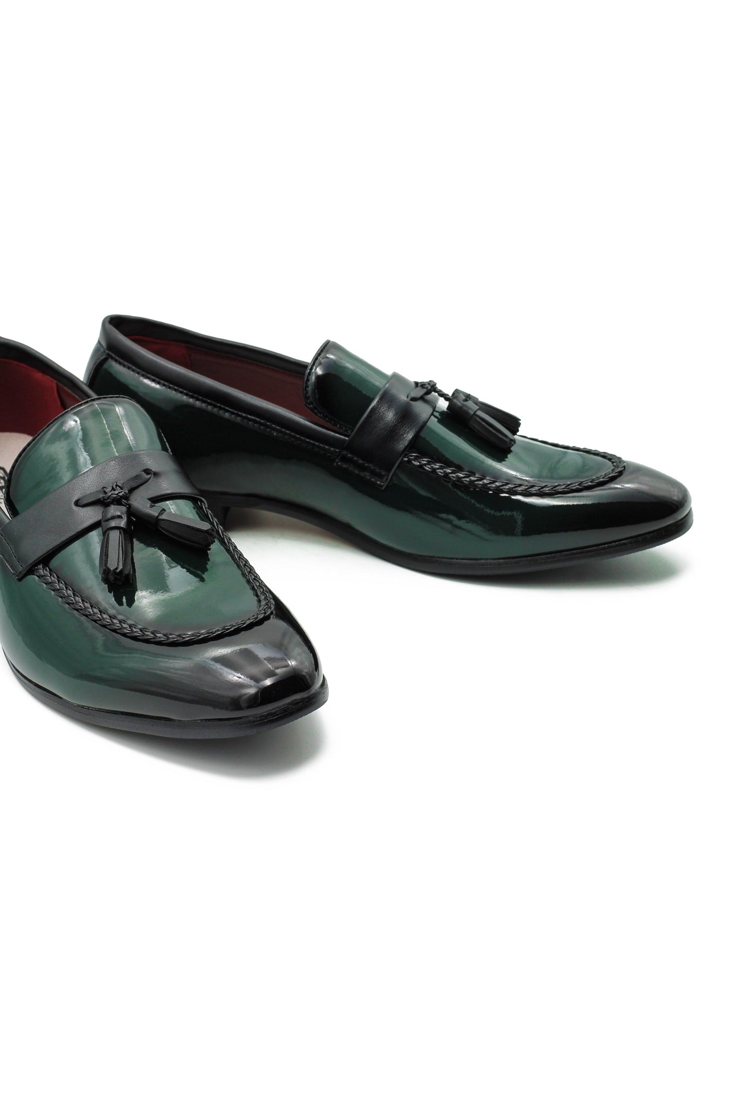 GREEN GLOSSY TASSEL LOAFERS