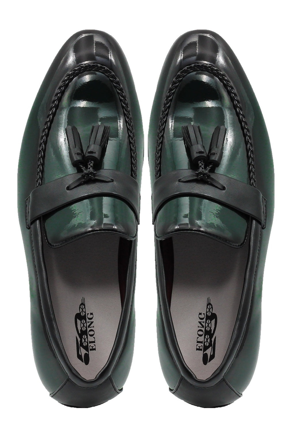 GREEN GLOSSY TASSEL LOAFERS