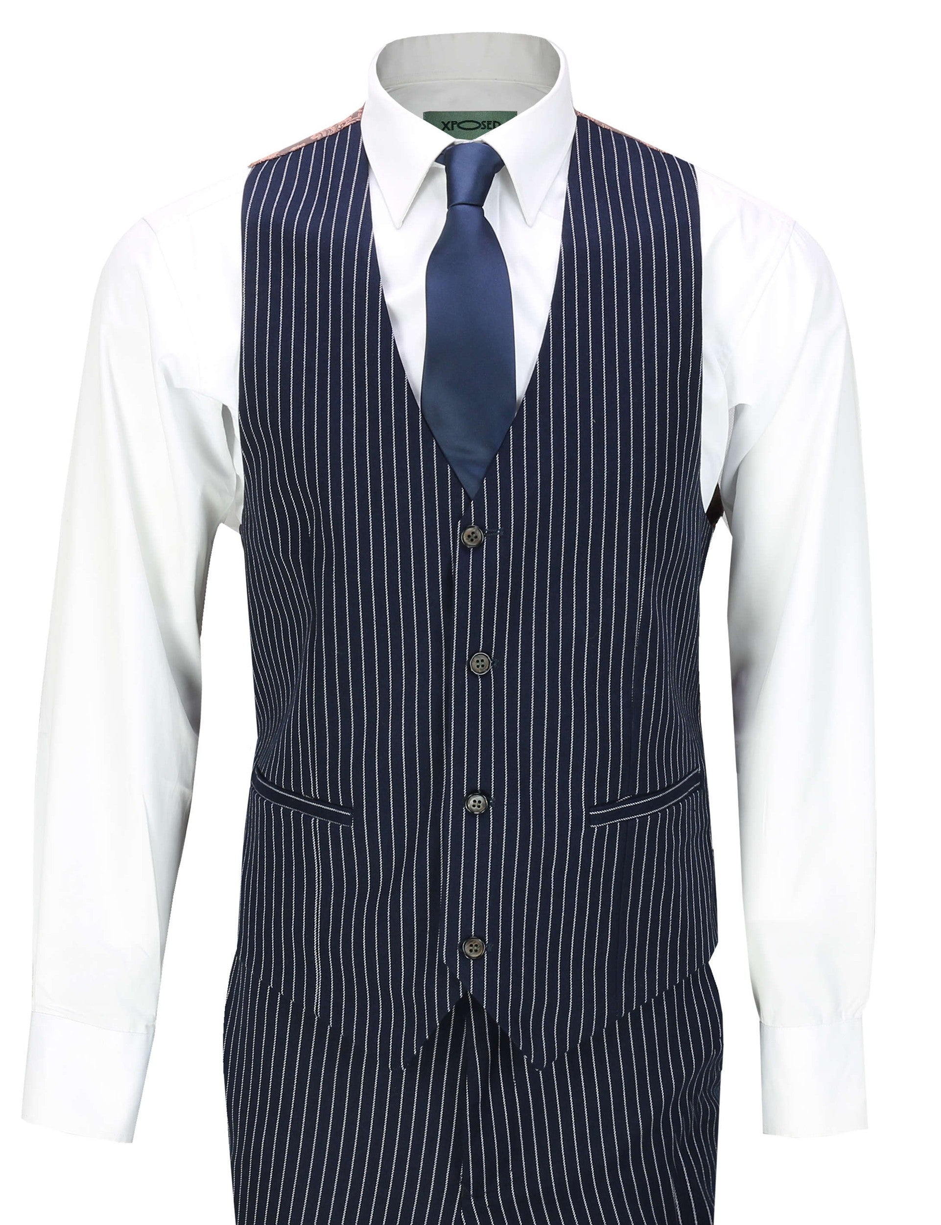 WHITE PIN STRIPE NAVY JACKET