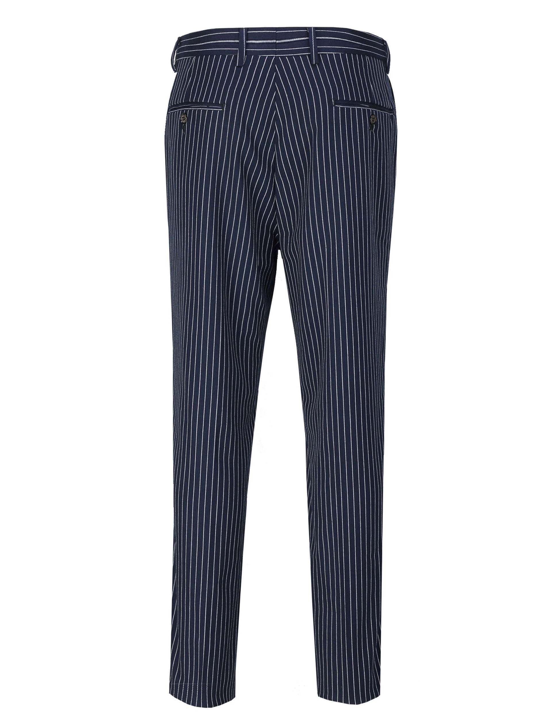 WHITE PINSTRIPE ON NAVY BLUE TROUSER