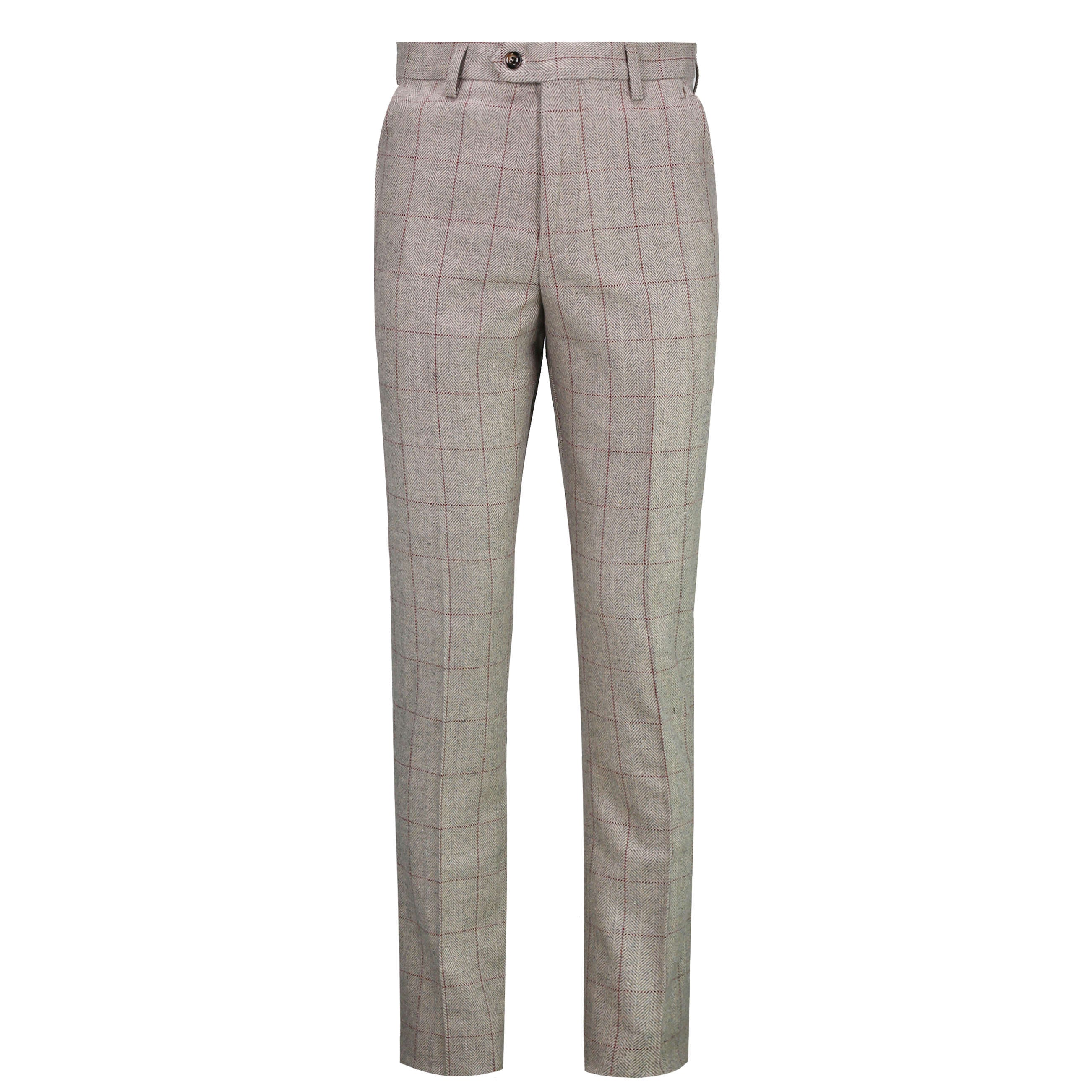 THEO - TWEED HERRINGBONE RED CHECK ON BEIGE SUIT TROUSER