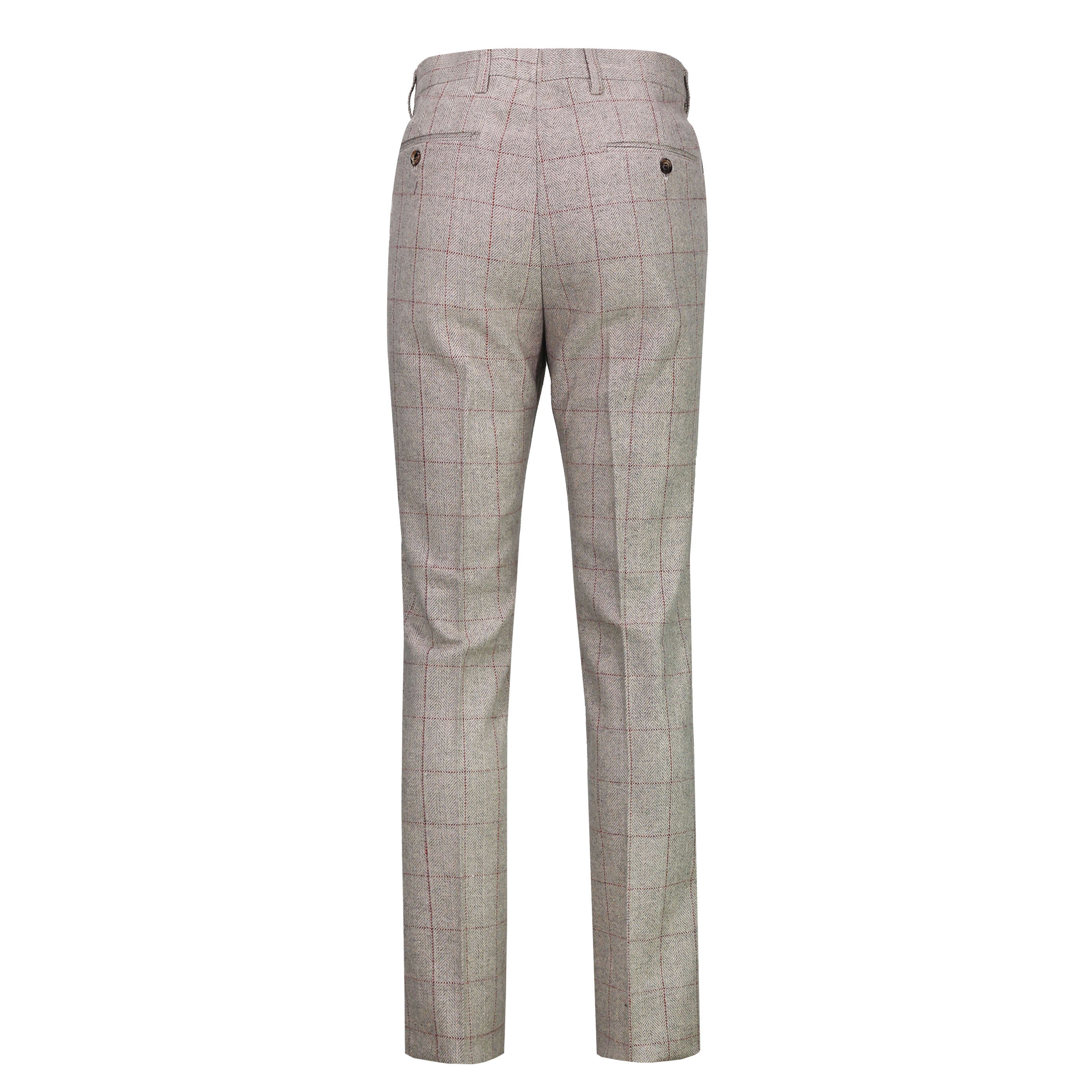 THEO - TWEED HERRINGBONE RED CHECK ON BEIGE SUIT TROUSER
