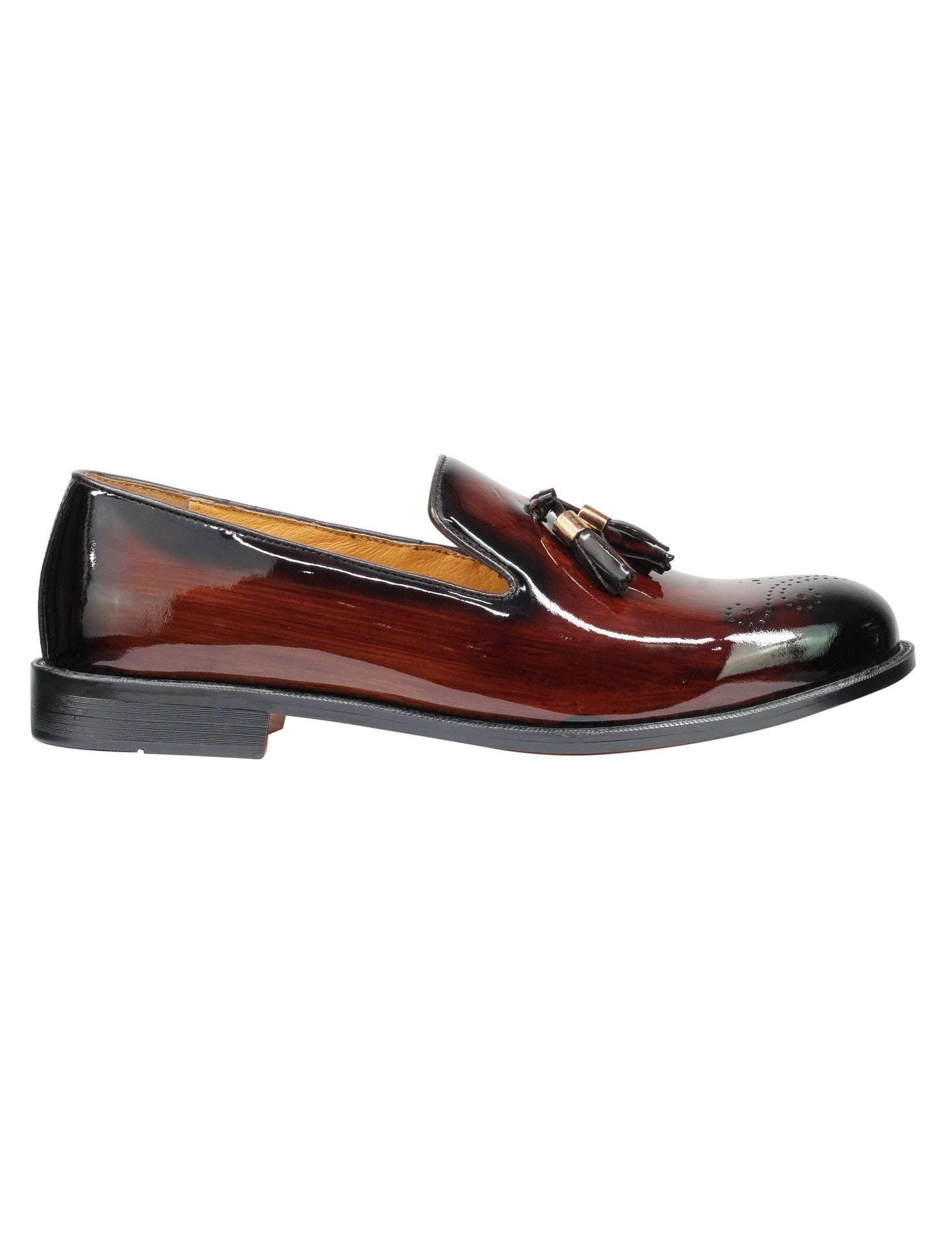 Real Leather Brown Patent Tassel Loafers