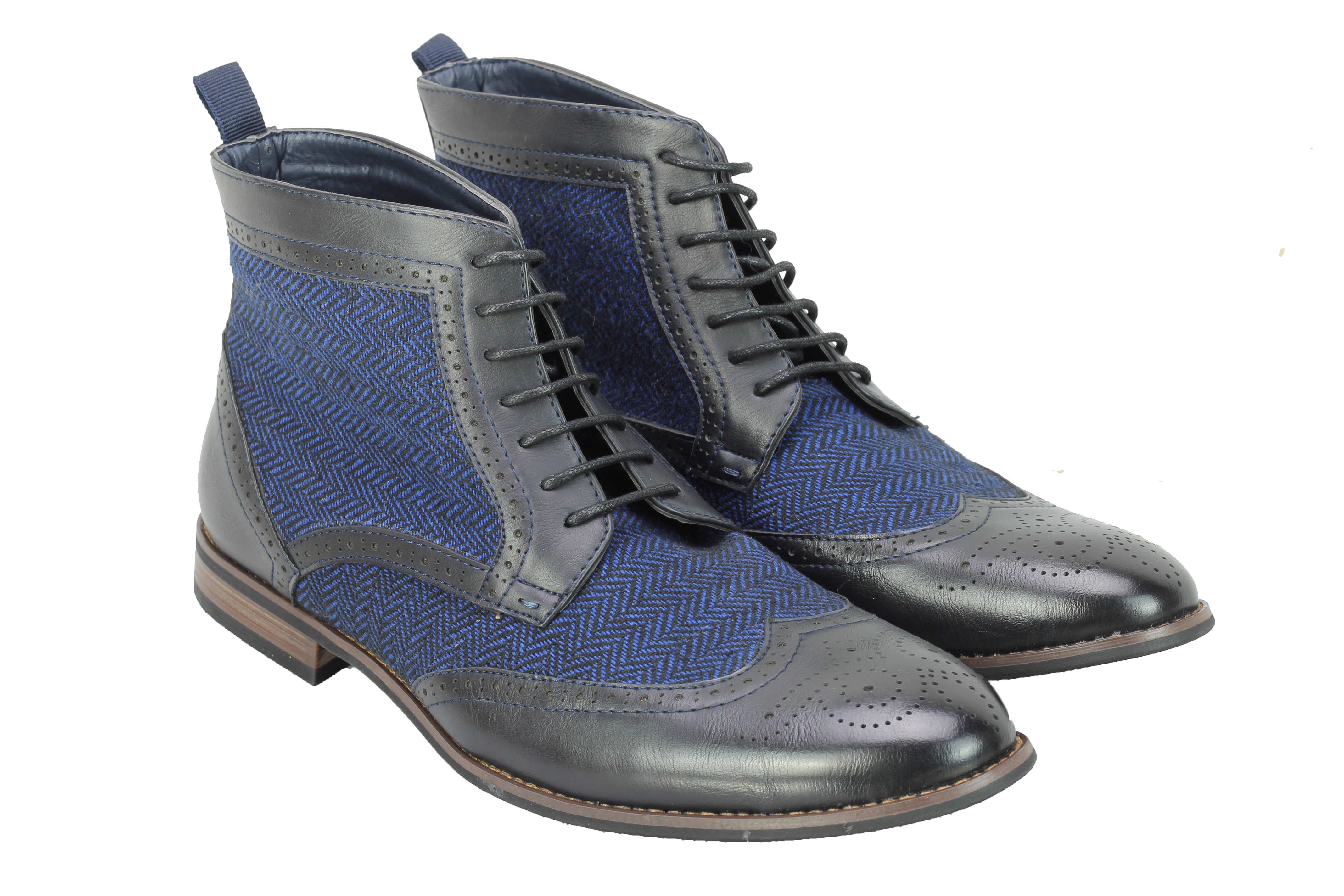 FAUX LEATHER TWEED BROGUE BOOTS LACE UPS