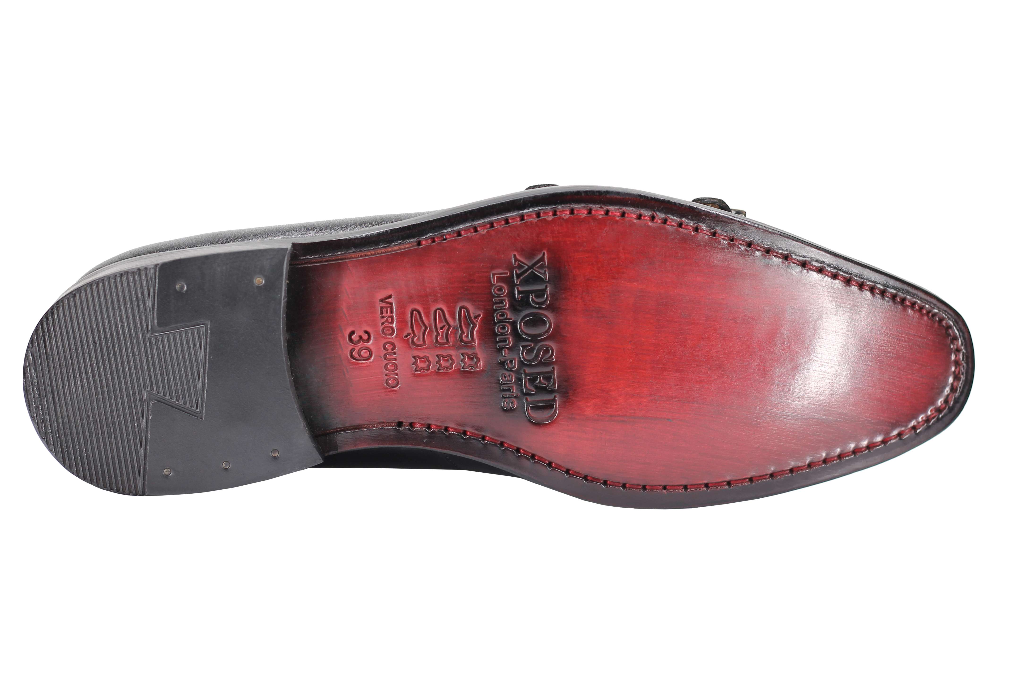 Black Real Leather Double Monk Shoes