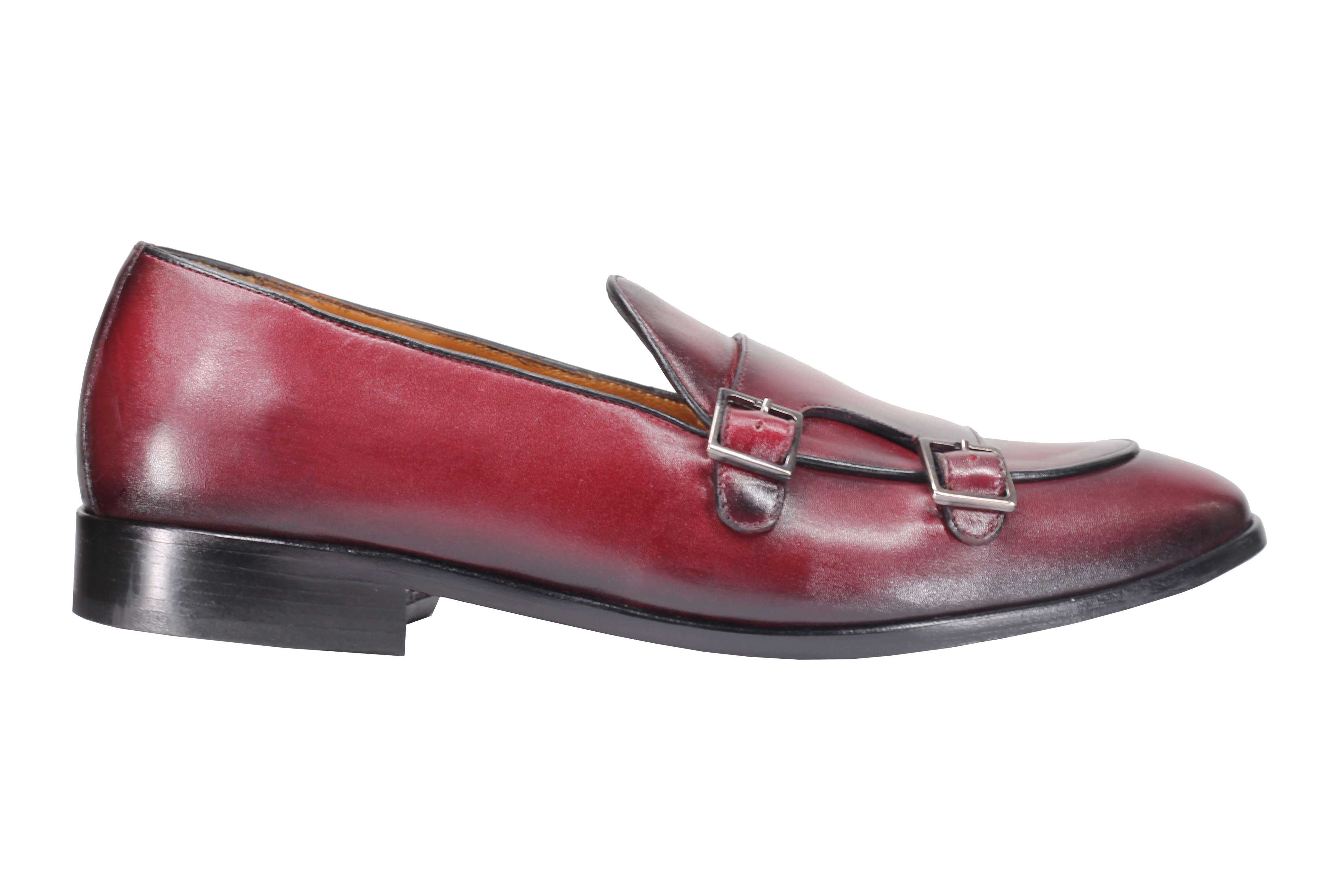 Real Leather Double Monk Shoes in Wine