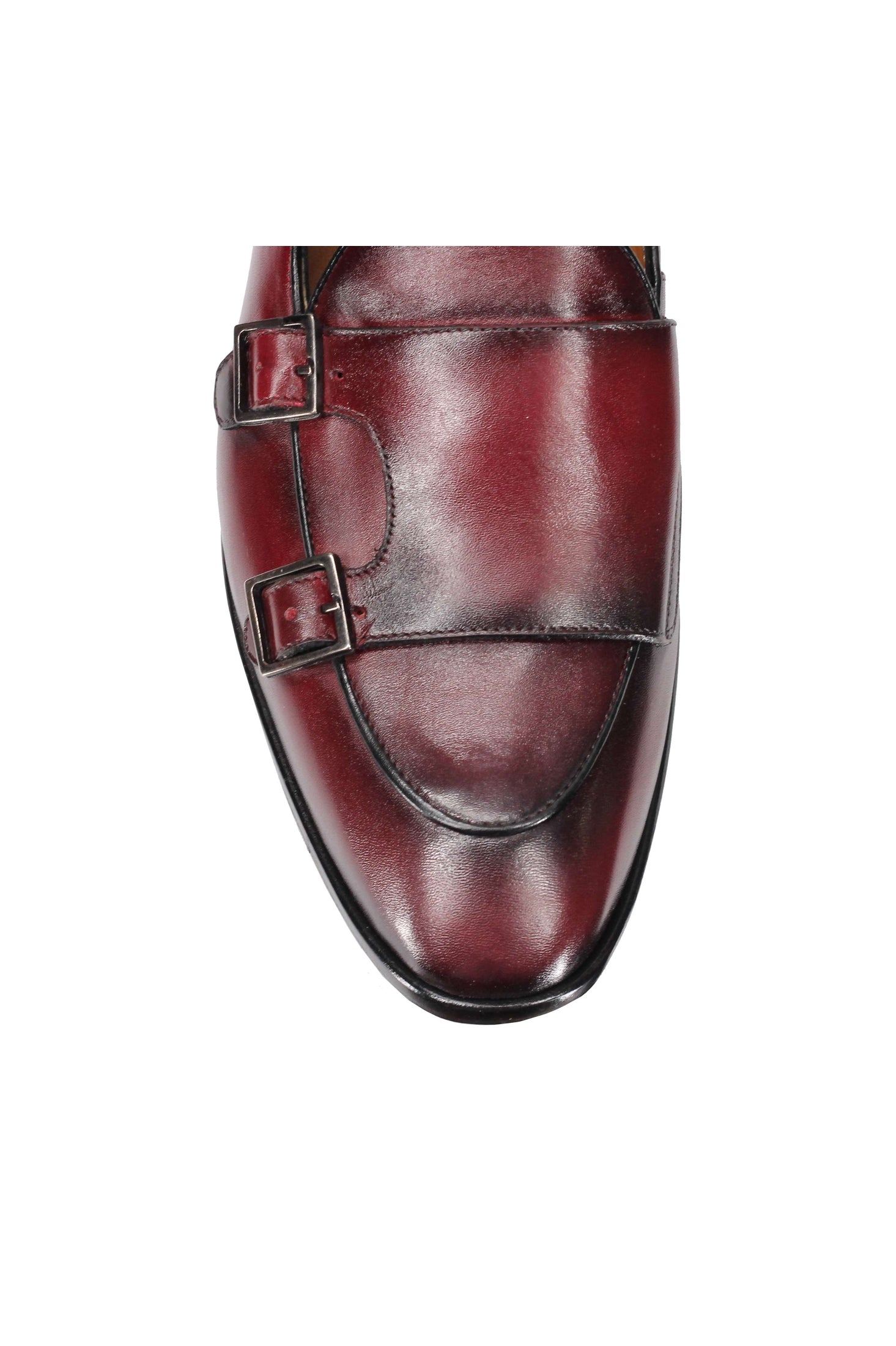Real Leather Double Monk Shoes in Wine