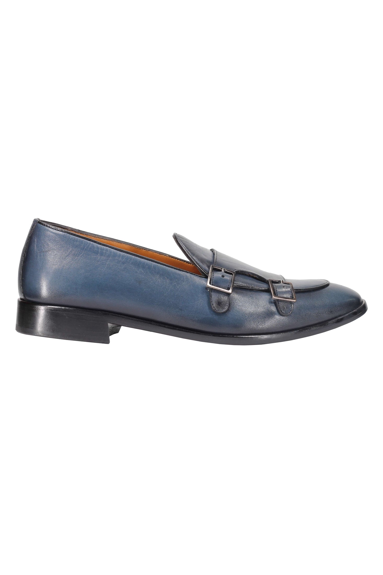 Blue Calf Leather Double Monk Loafers