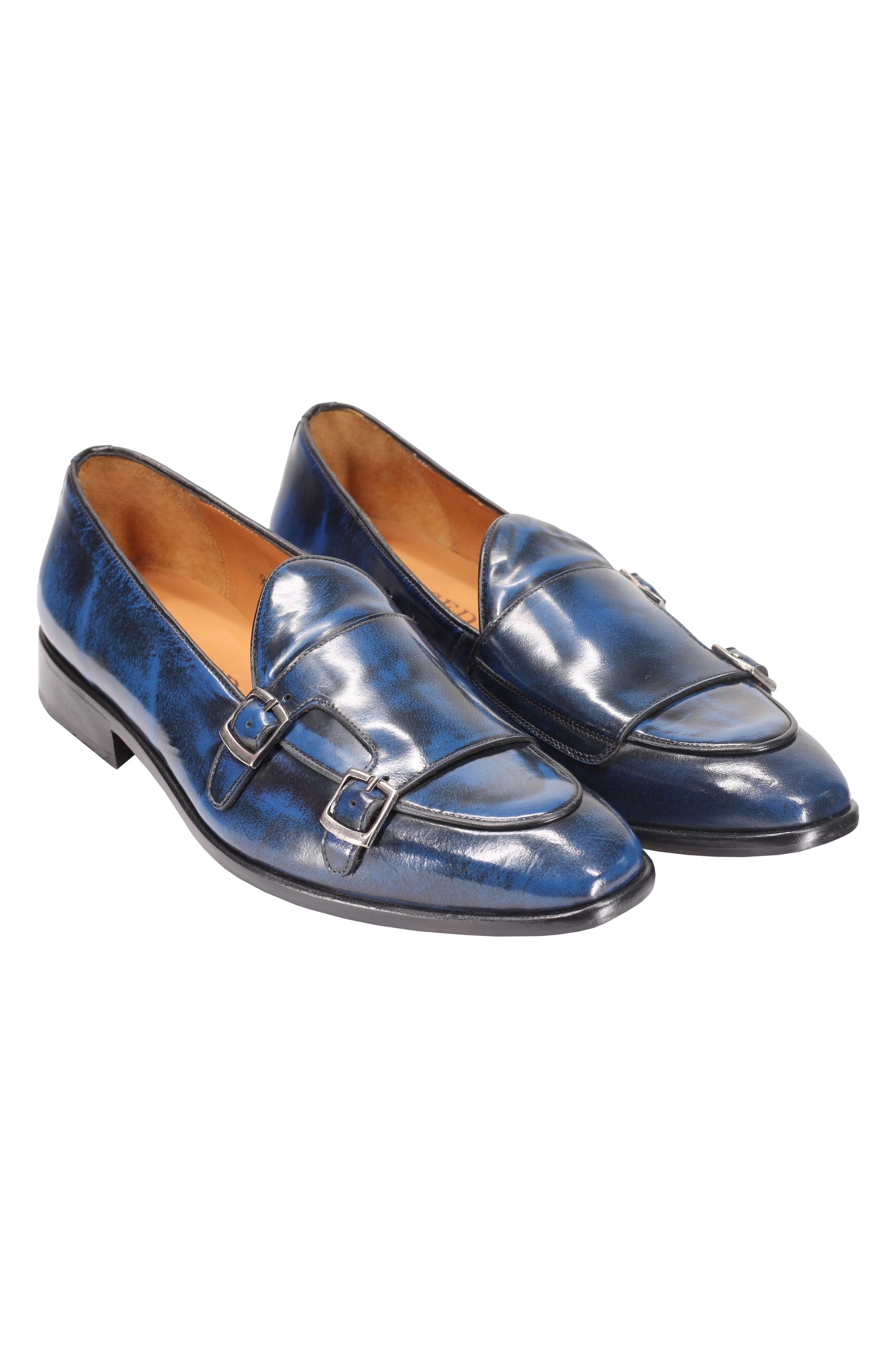 Blue Patent Leather Double Monk Shoes