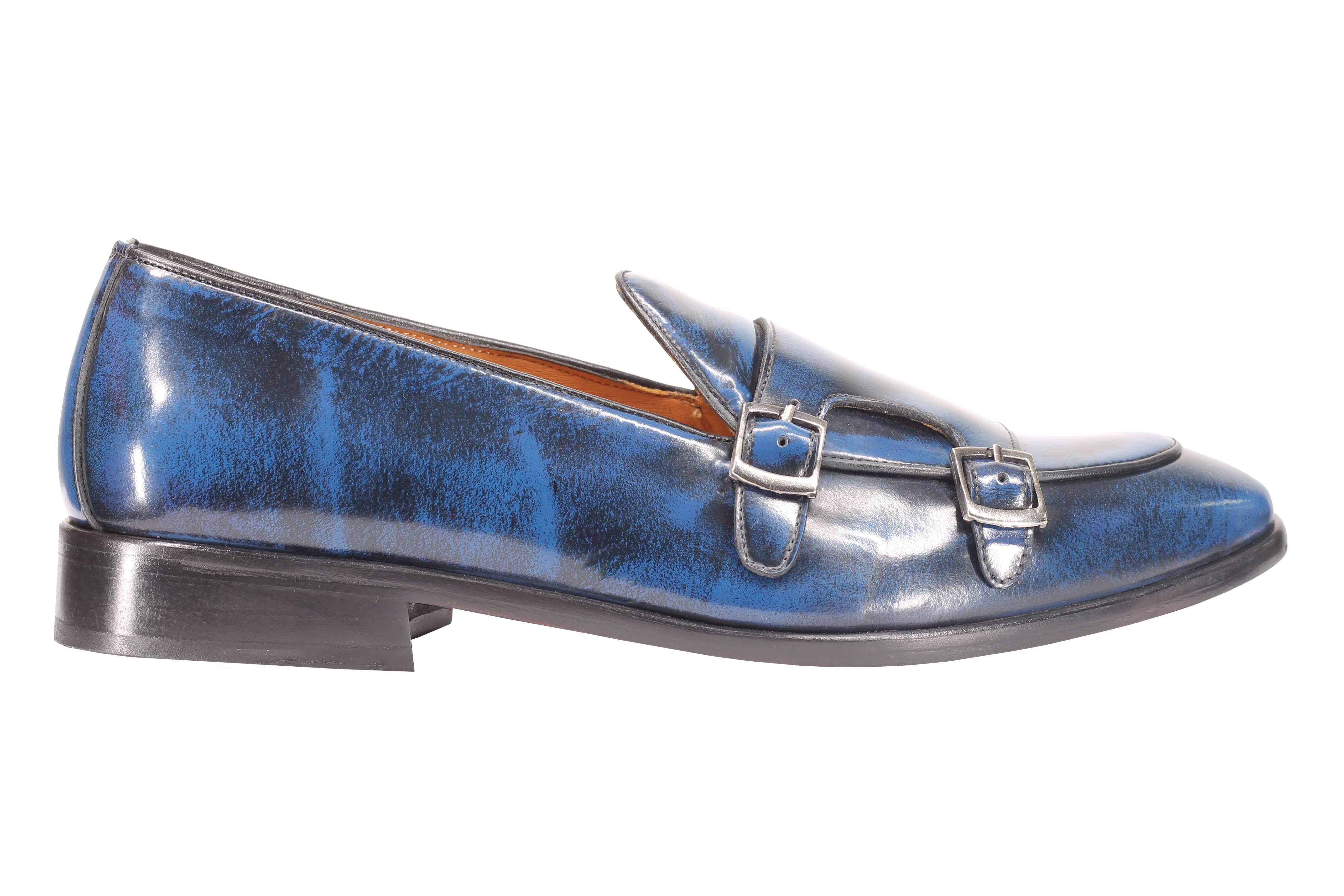 Blue Patent Leather Double Monk Shoes