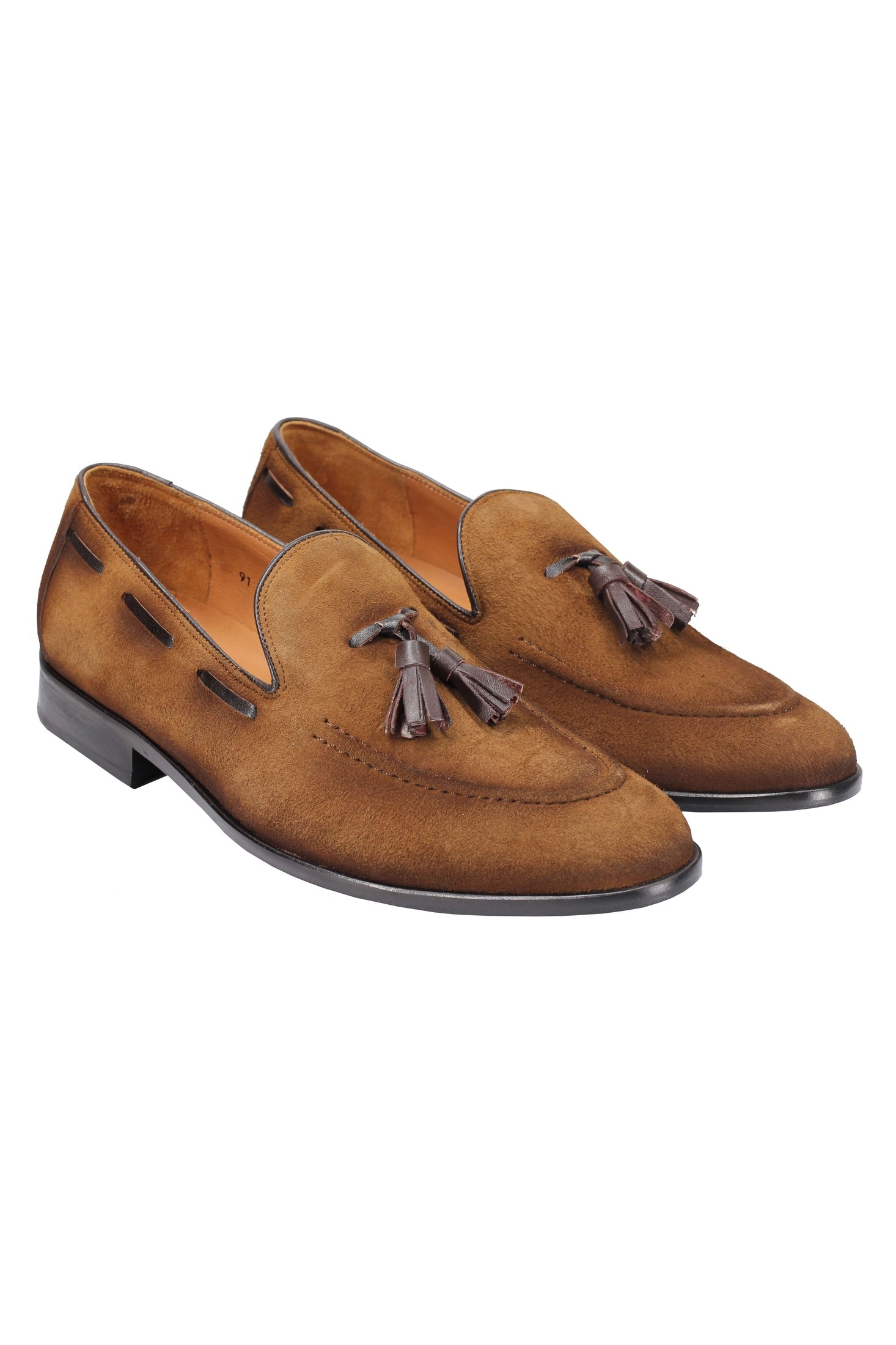 SUDED LEATHER TASSEL LOAFERS IN TAN
