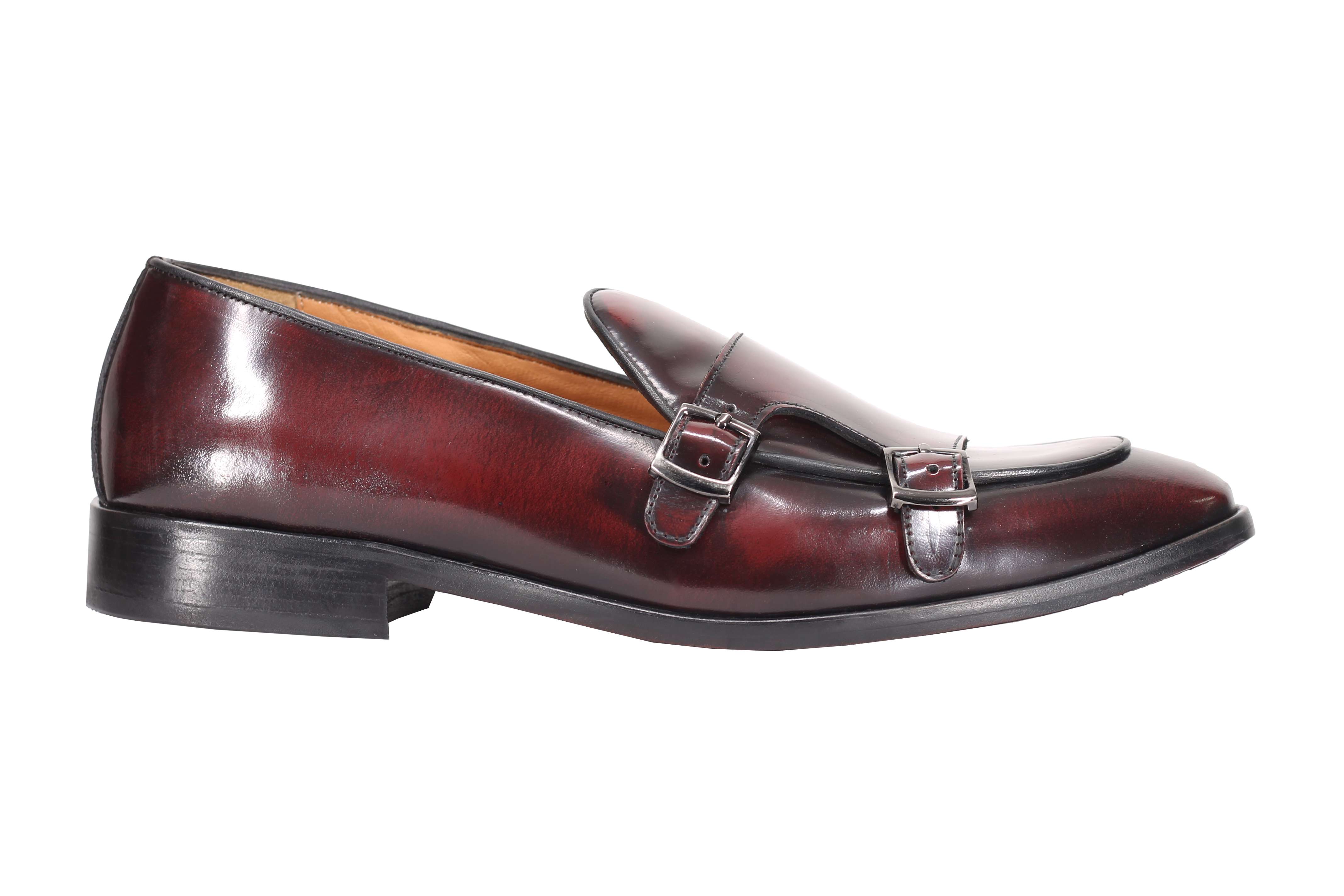 MAROON PATENT LEATHER DOUBLE MONK SHOES