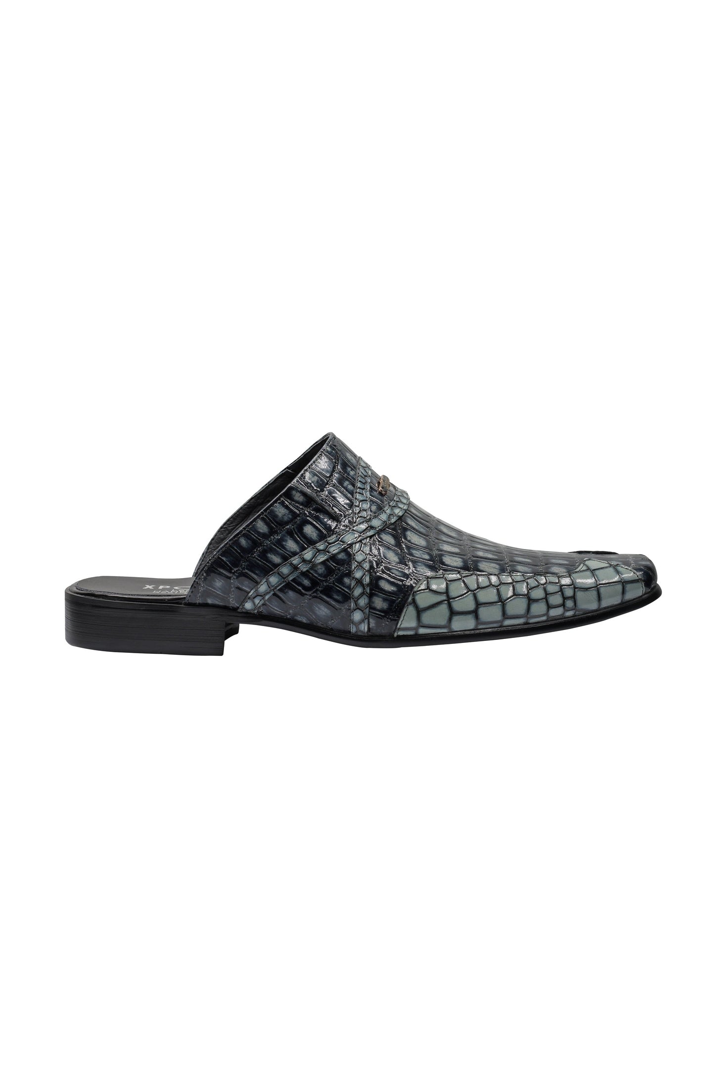 REAL LEATHER BLACK GREY SHINY PRINTED HALF SHOES