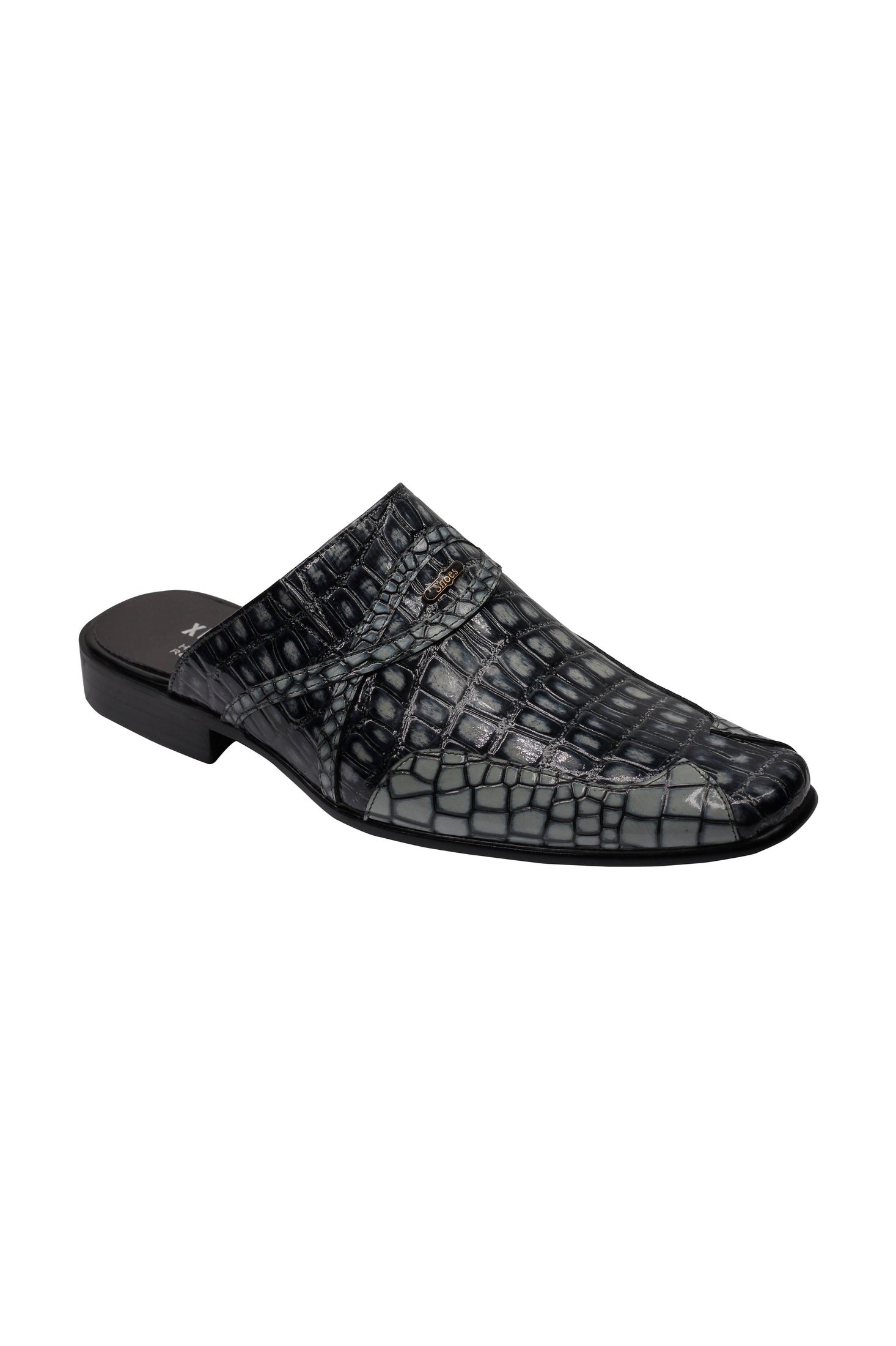 REAL LEATHER BLACK GREY SHINY PRINTED HALF SHOES