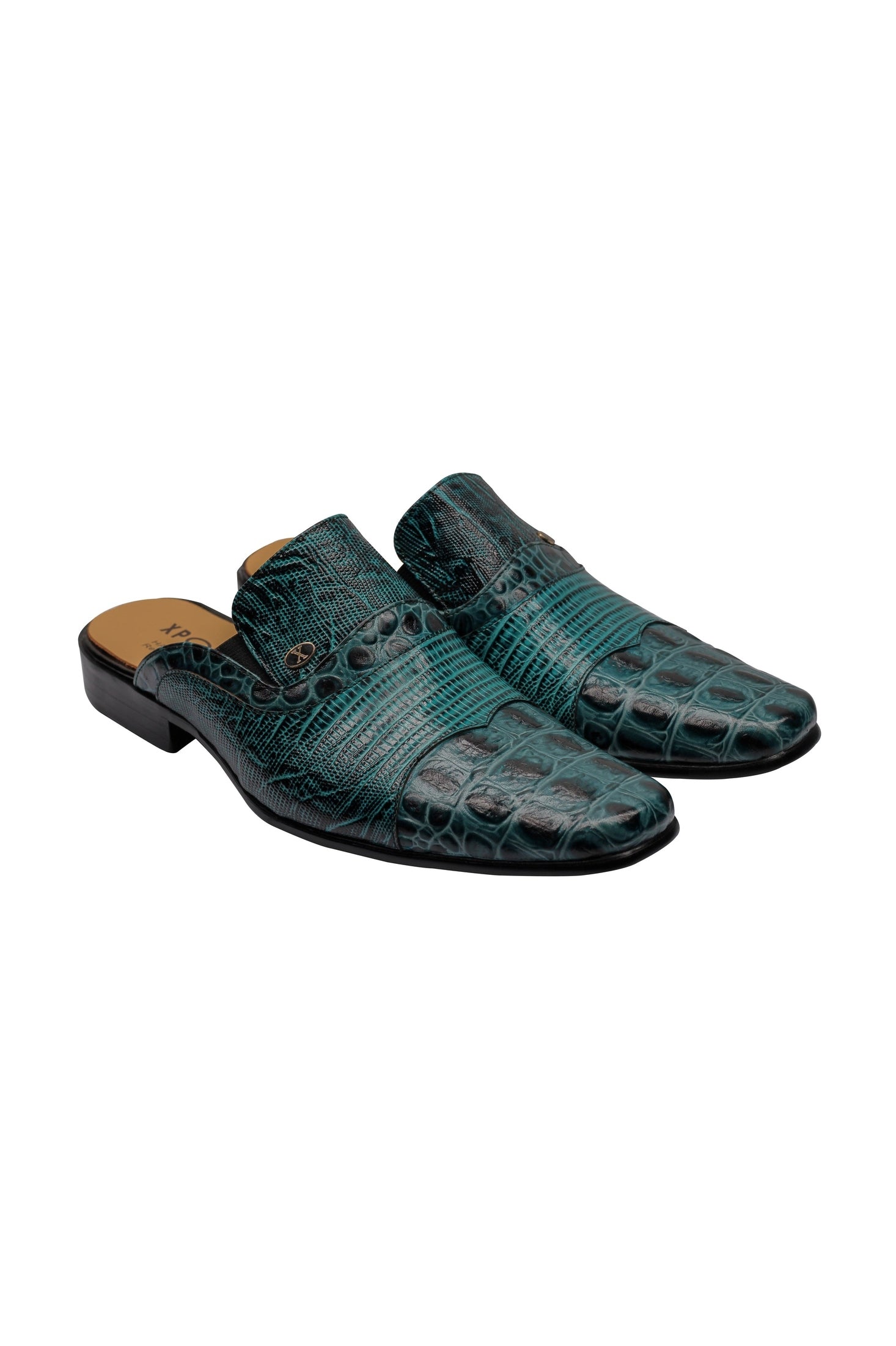 REAL LEATHER GREEN PRINTED HALF SHOE