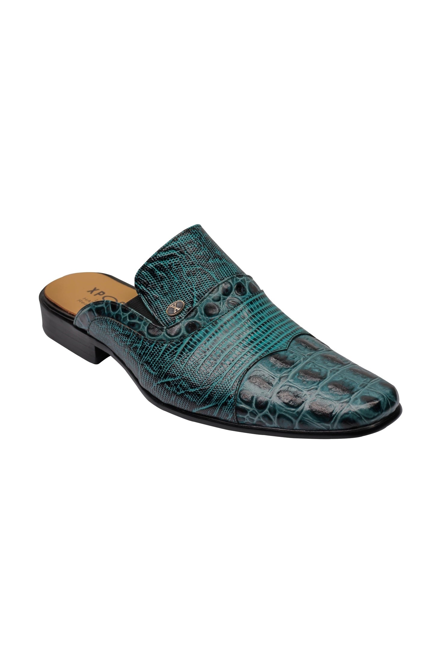 REAL LEATHER GREEN PRINTED HALF SHOE