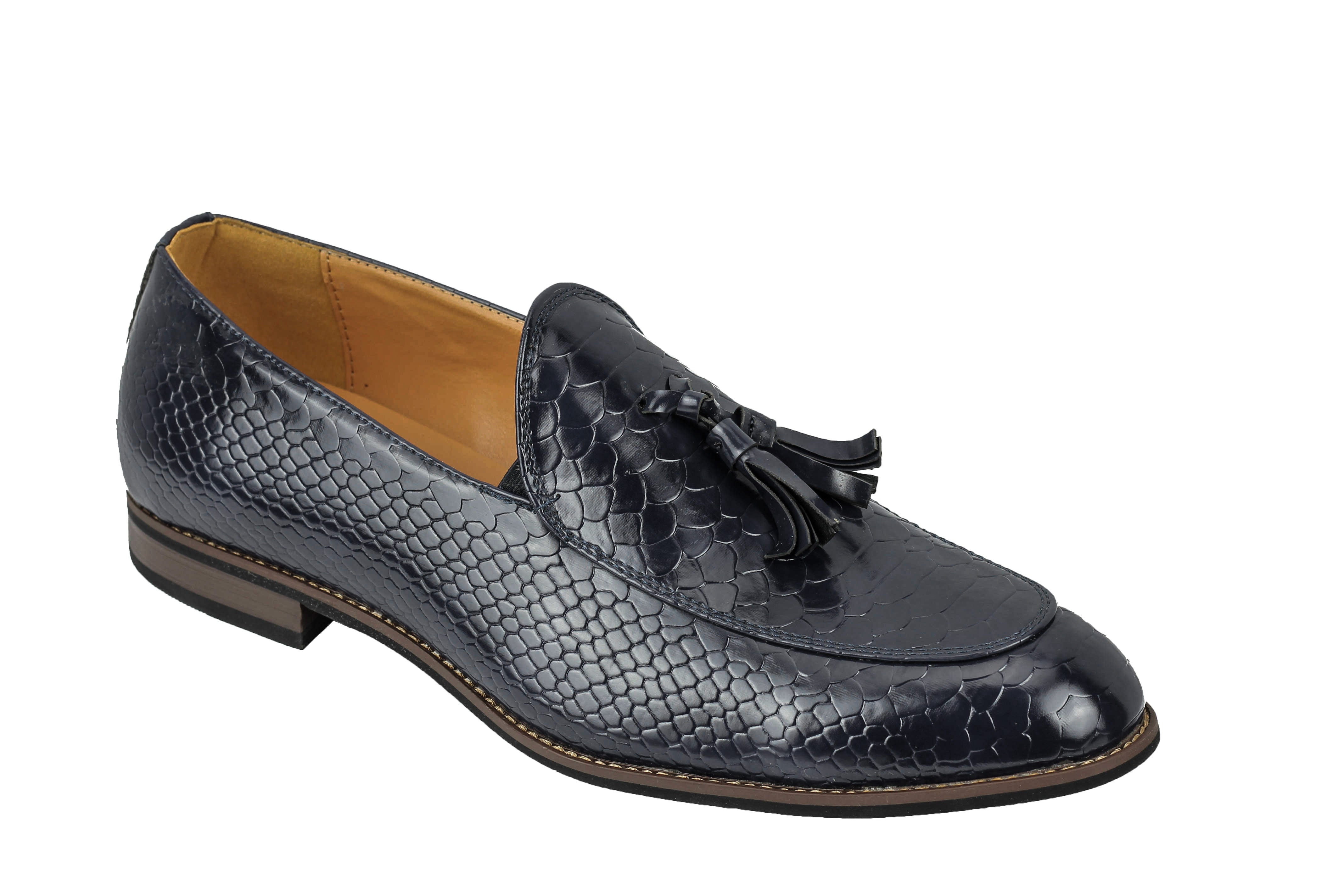 SHINY FAUX LEATHER PRINTED TASSEL LOAFERS