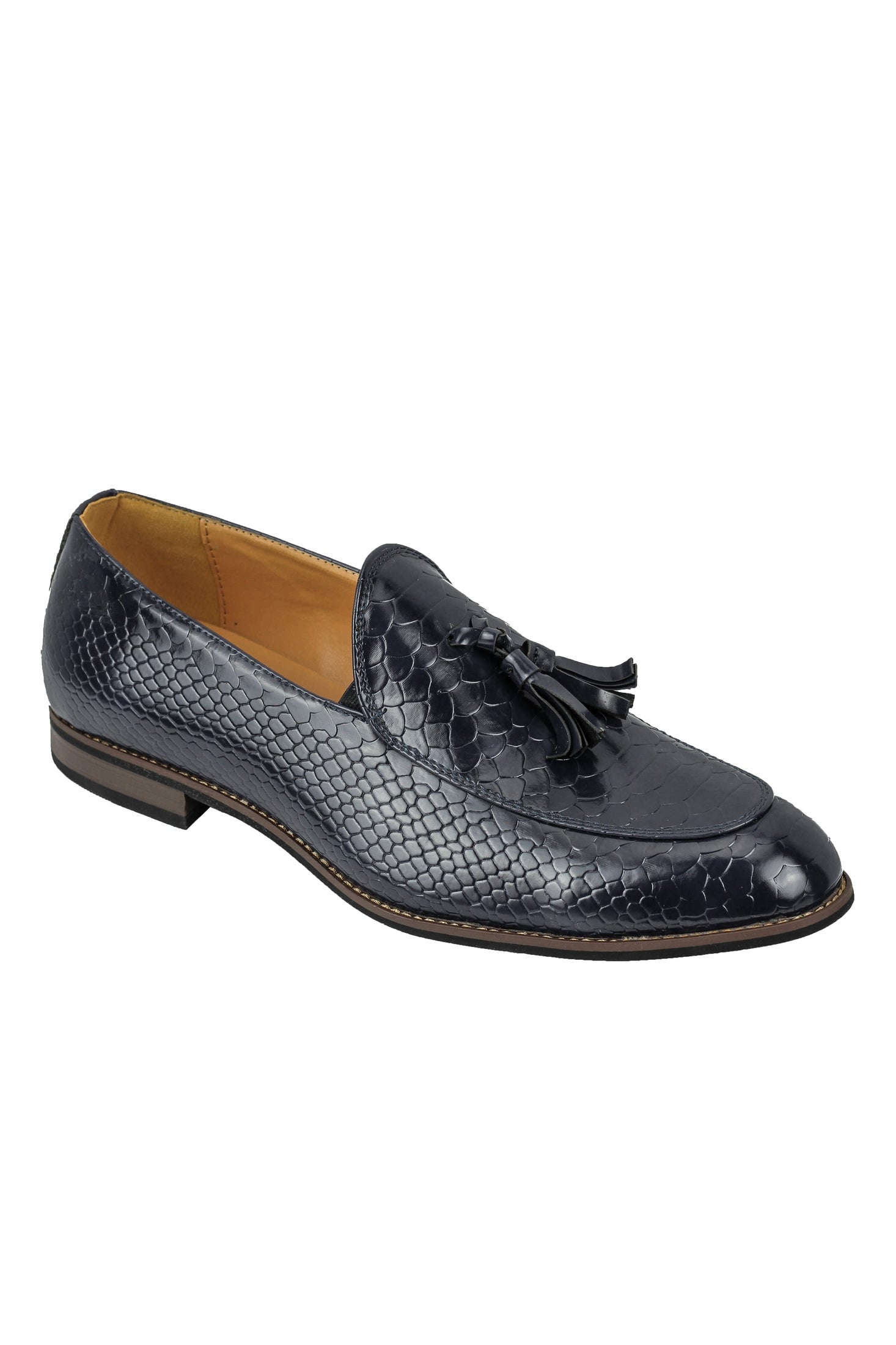 SHINY FAUX LEATHER PRINTED TASSEL LOAFERS