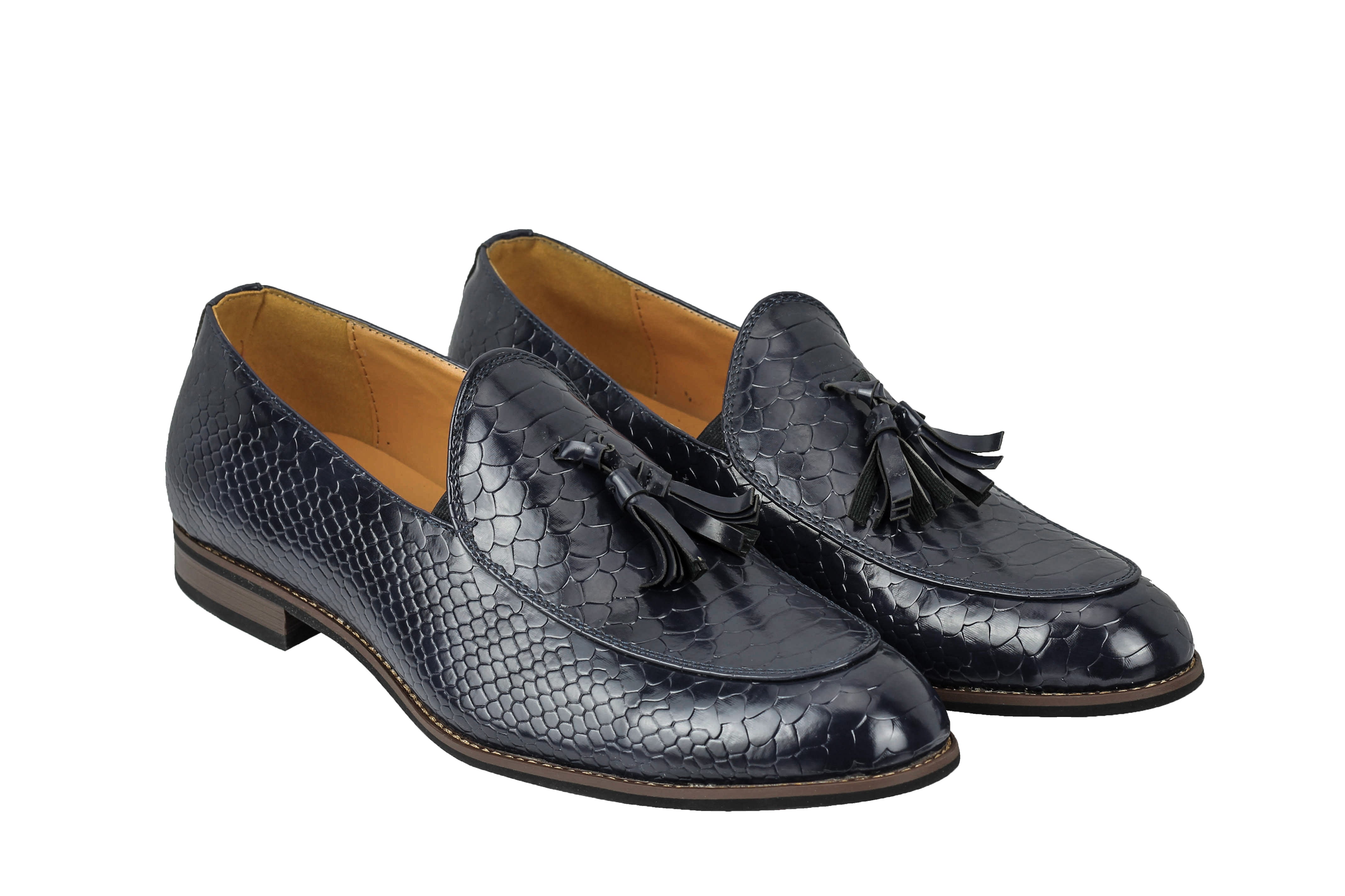 SHINY FAUX LEATHER PRINTED TASSEL LOAFERS