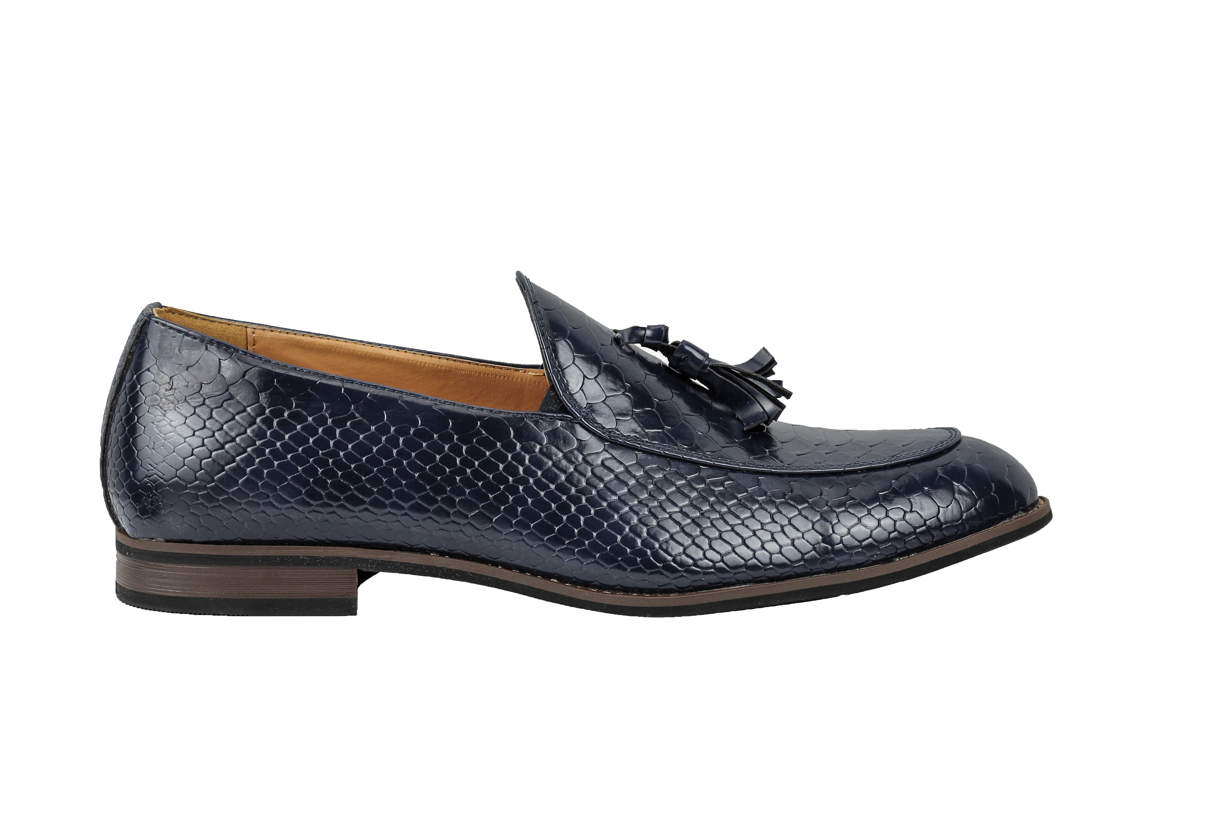 SHINY FAUX LEATHER PRINTED TASSEL LOAFERS