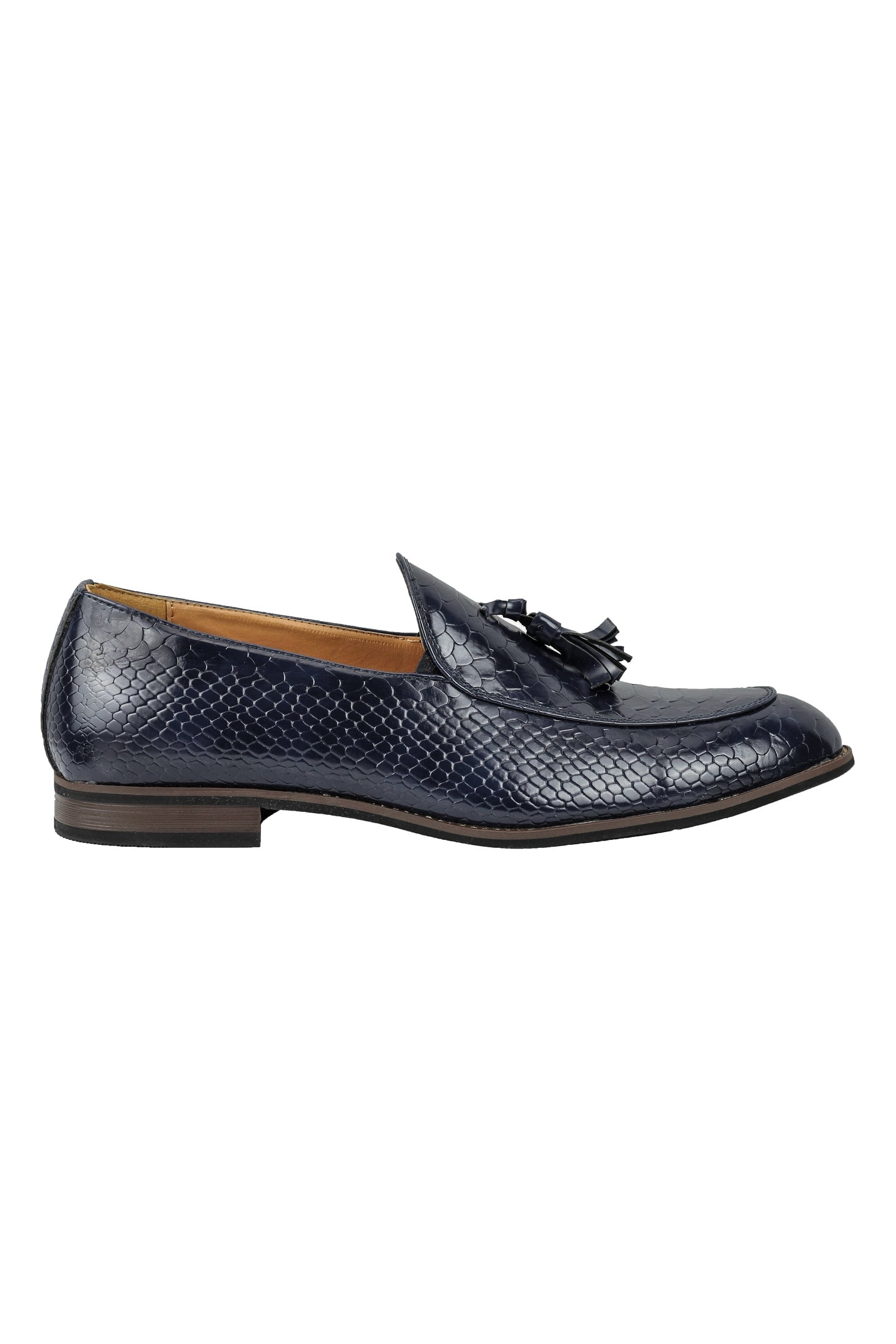 SHINY FAUX LEATHER PRINTED TASSEL LOAFERS