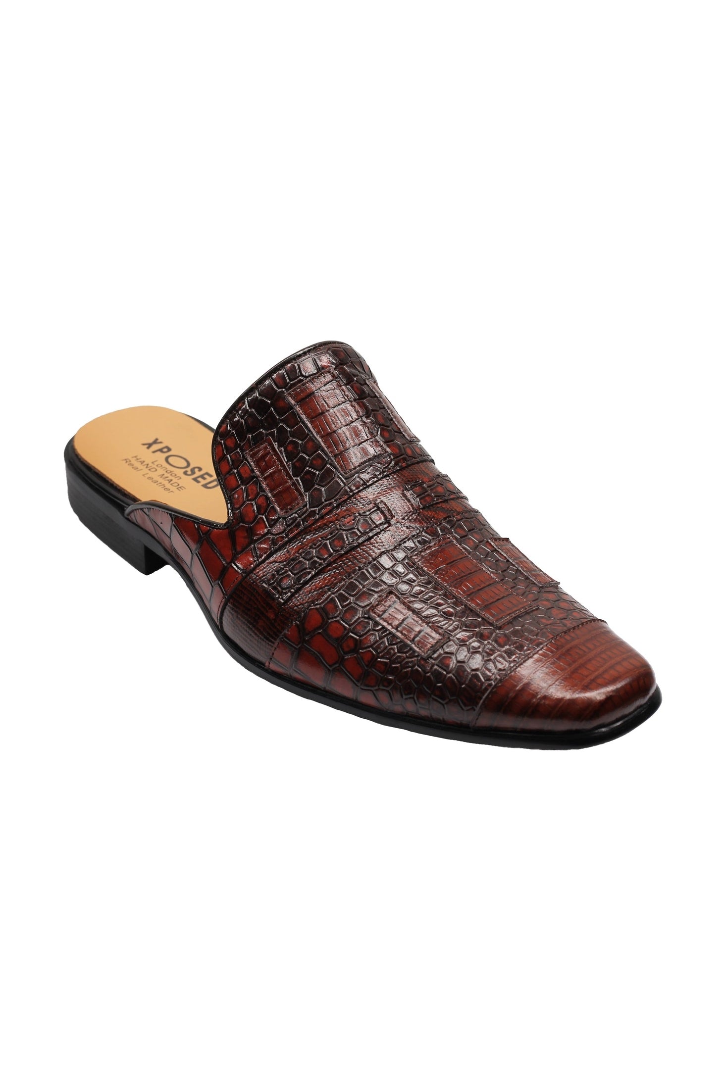 REAL LEATHER BROWN PRINTED HALF SHOES
