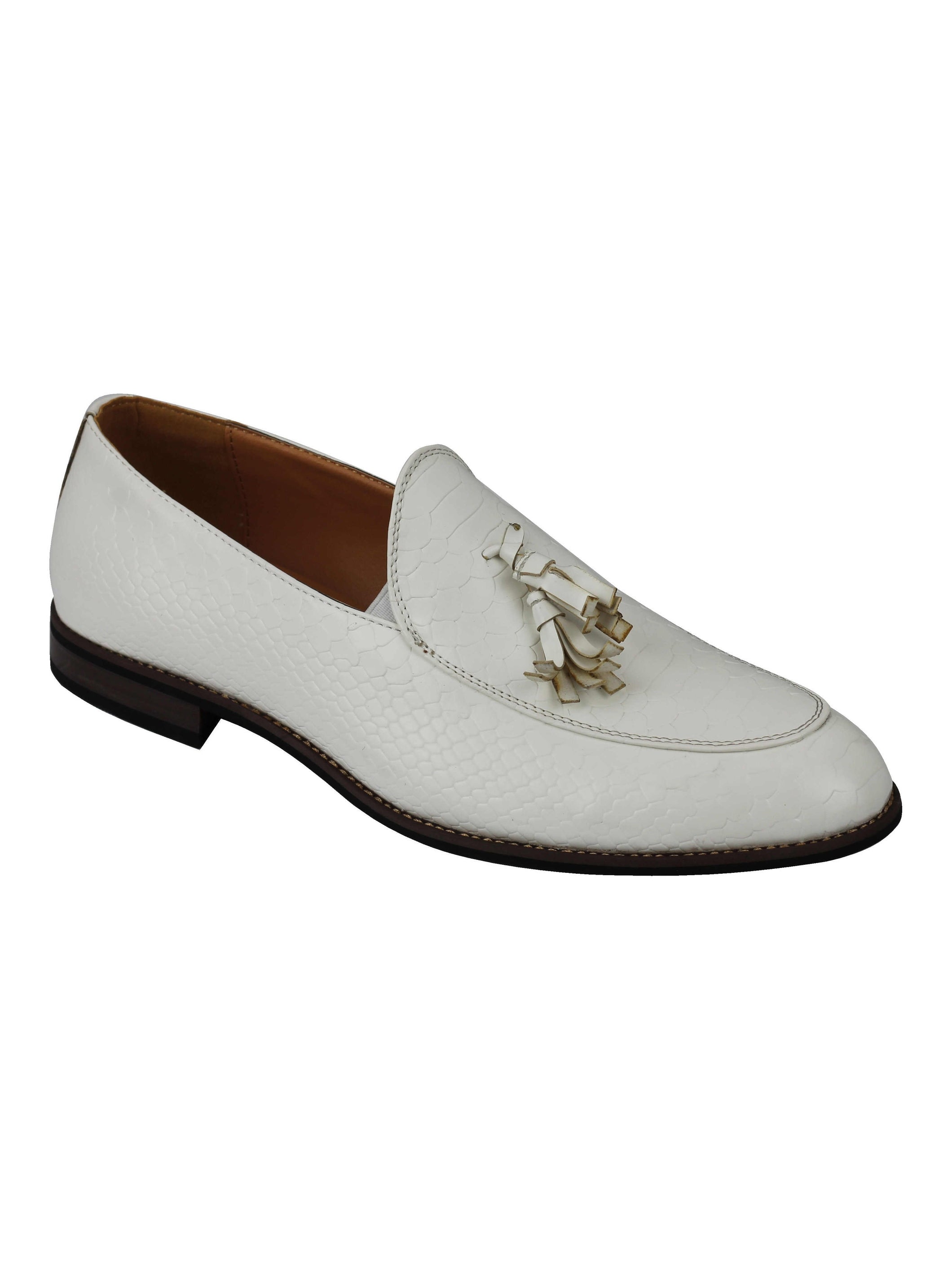 SHINY FAUX LEATHER PRINTED TASSEL LOAFERS