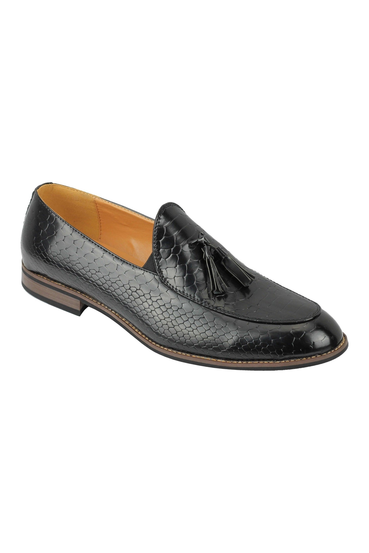 SHINY FAUX LEATHER PRINTED TASSEL LOAFERS
