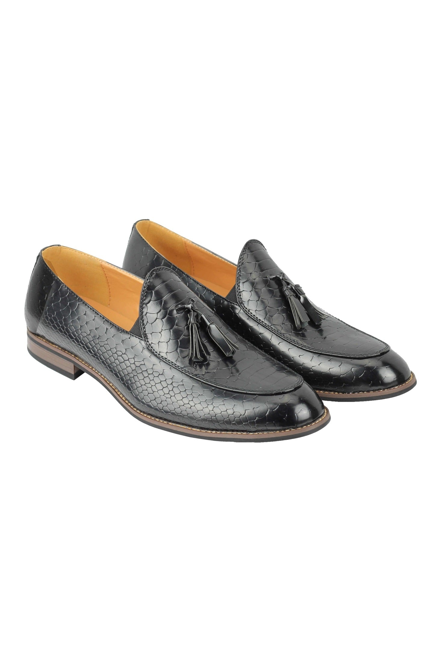 SHINY FAUX LEATHER PRINTED TASSEL LOAFERS