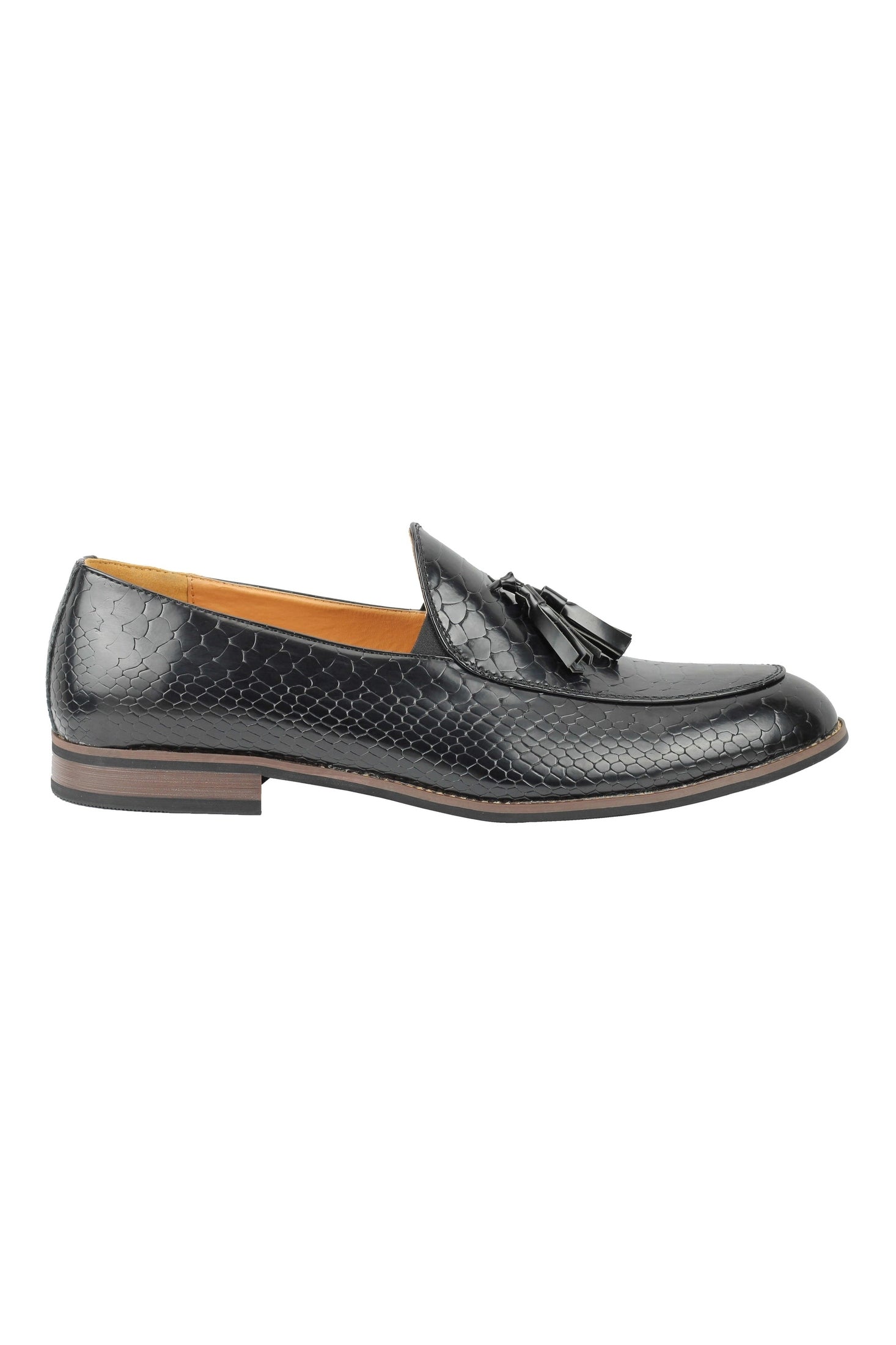 SHINY FAUX LEATHER PRINTED TASSEL LOAFERS