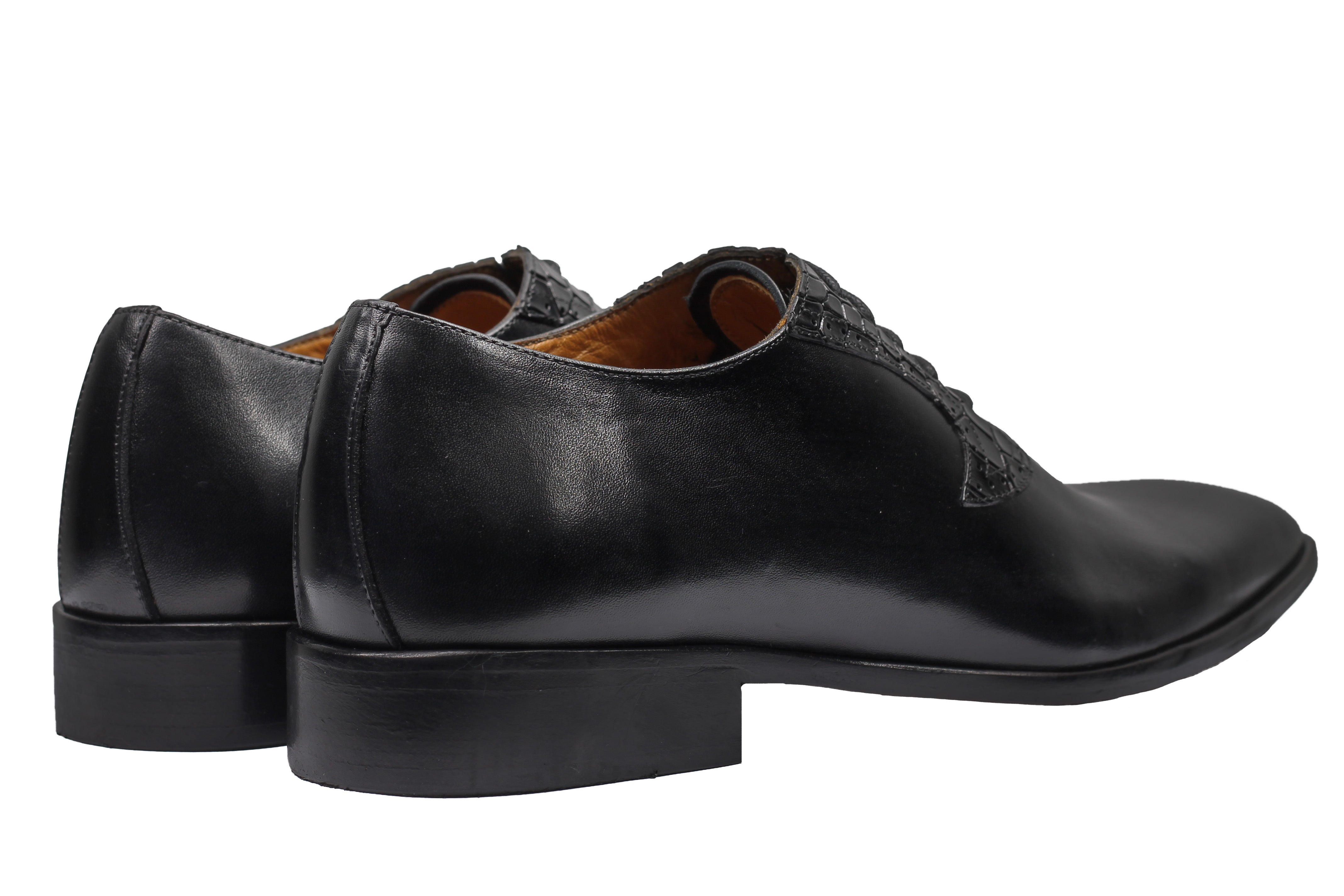 BLACK CALF LEATHER CROC PRINT WHOLECUT OXFORDS