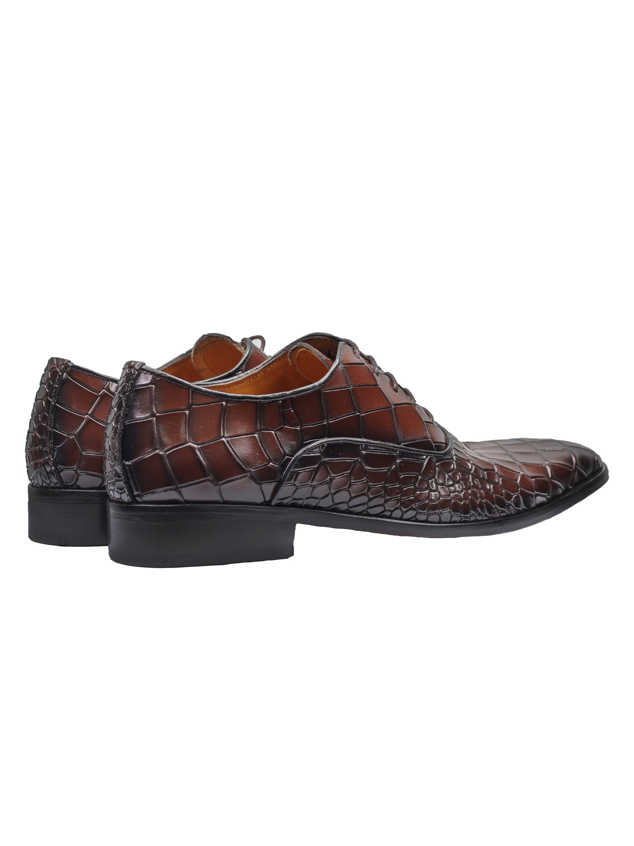 BROWN– CROCO PRINTED LEATHER OXFORDS